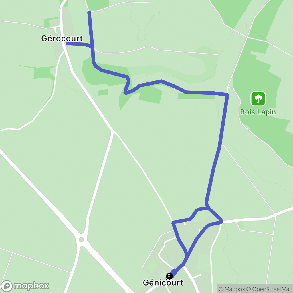Génicourt : carte du parcours de randonnée - France