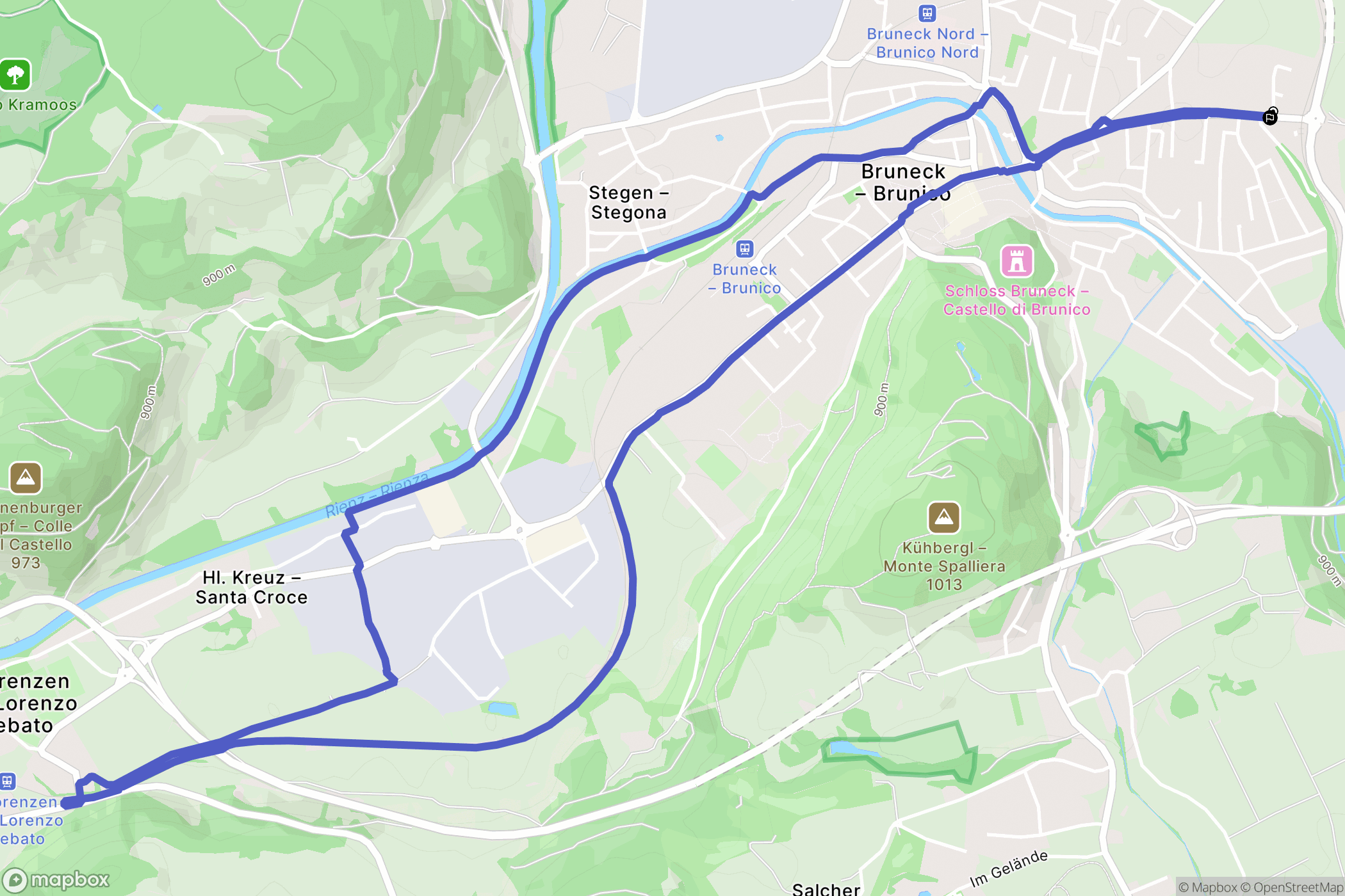Brunico : carte du parcours de randonnée - Italy