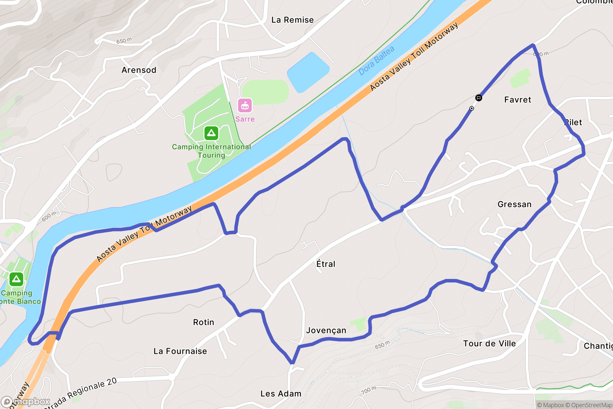 Gressan : carte du parcours de randonnée - Italy