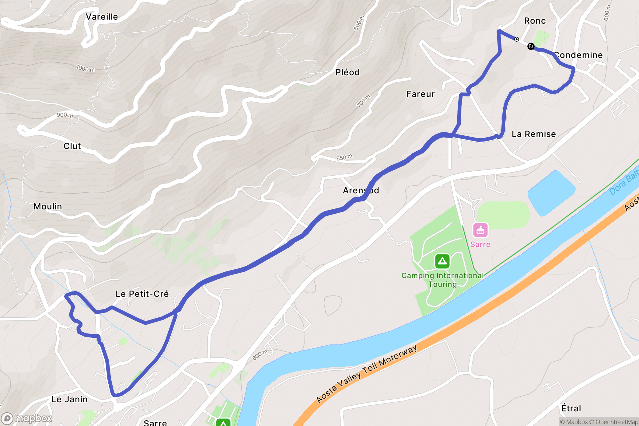 Montan-angelin-arensod : carte du parcours de randonnée - Italy