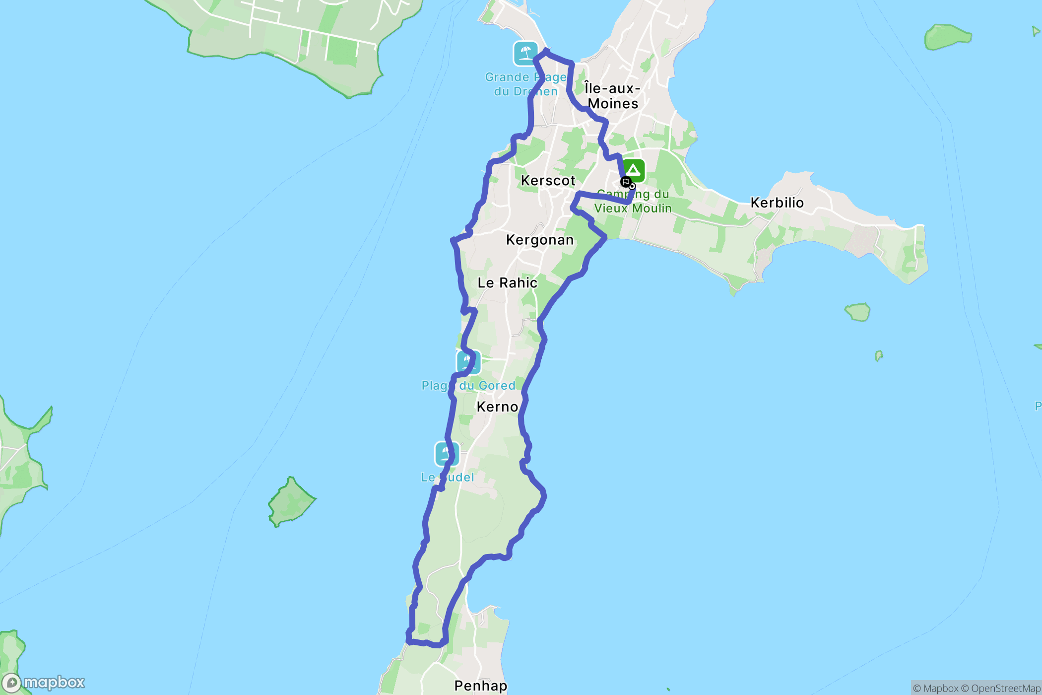 Île-aux-Moines : carte du parcours de randonnée - France