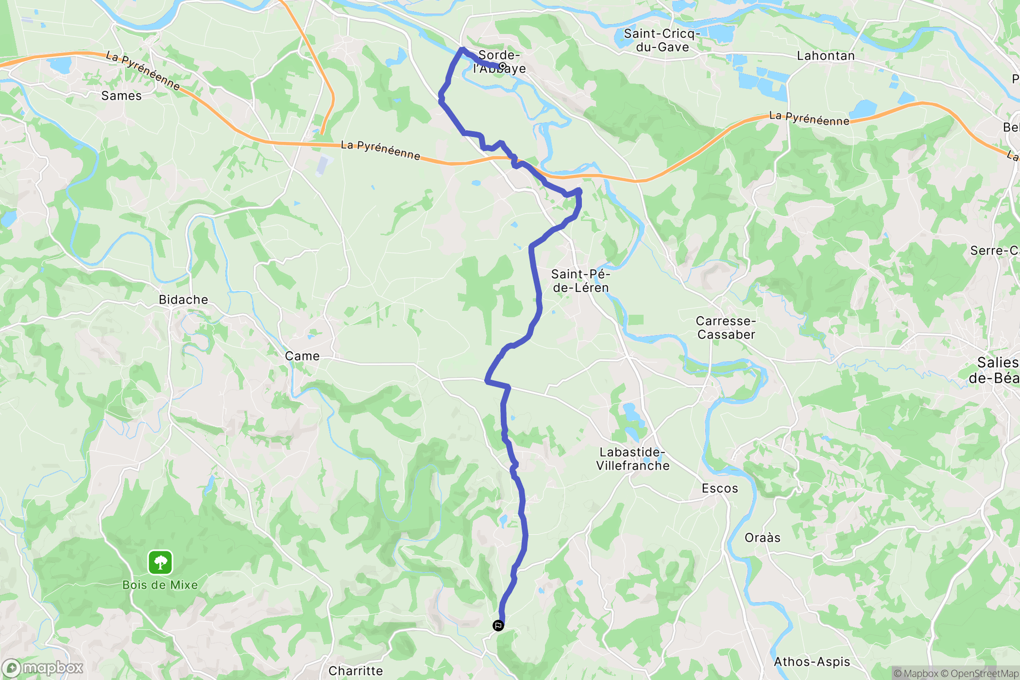 Sorde-l'Abbaye : carte du parcours de randonnée - France