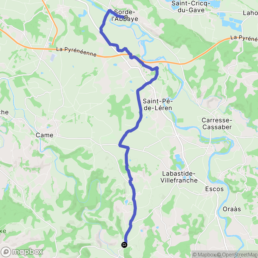 Sorde-l'Abbaye : carte du parcours de randonnée - France
