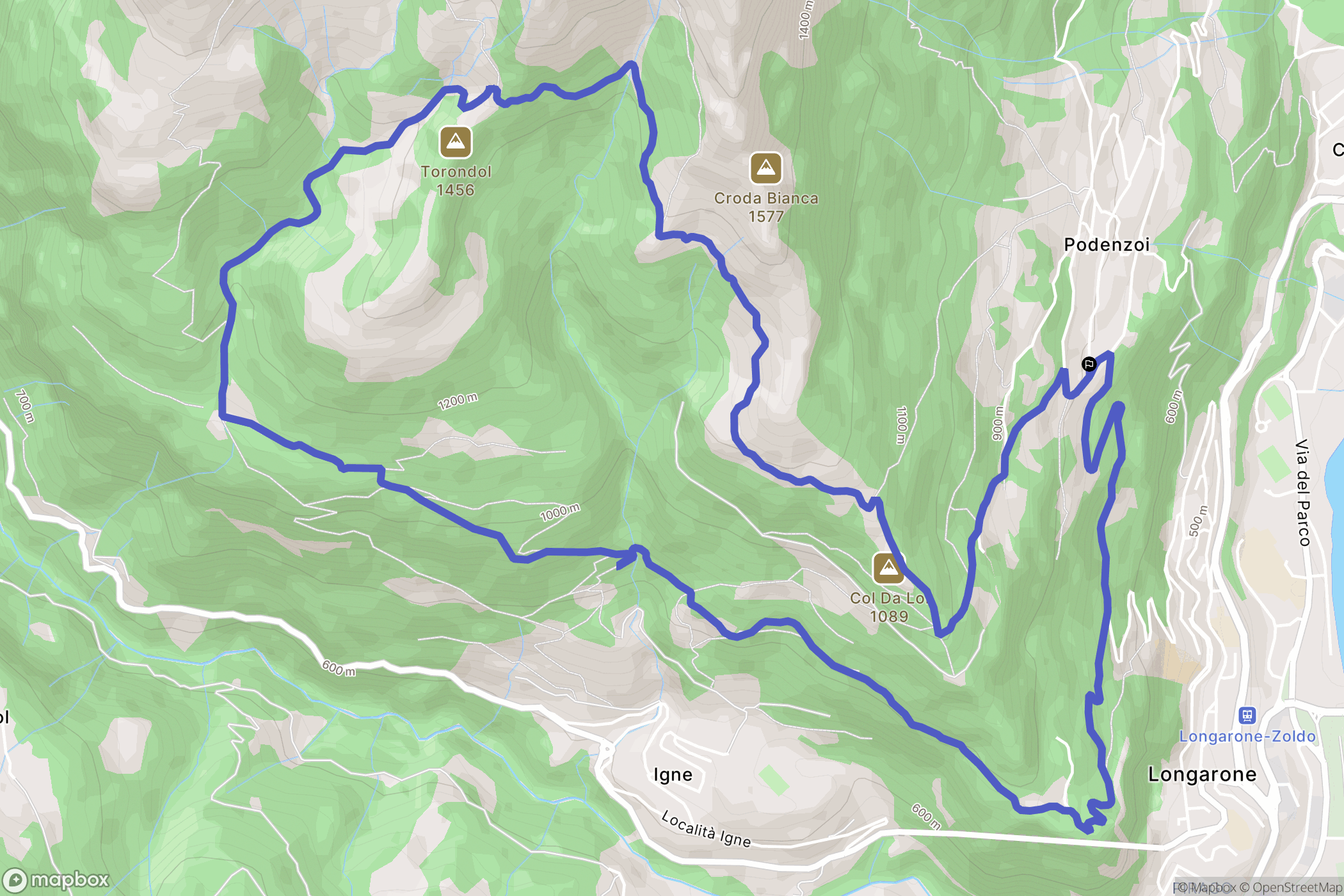Podenzoi : carte du parcours de randonnée - Italy