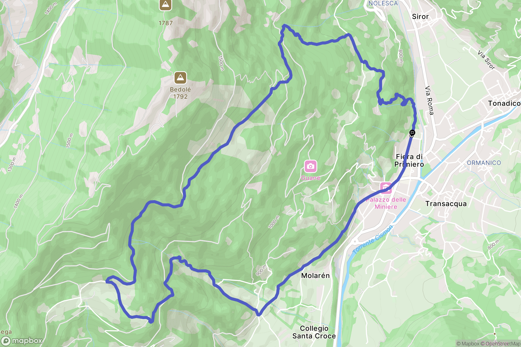 Fiera di Primiero : carte du parcours de randonnée - Italy