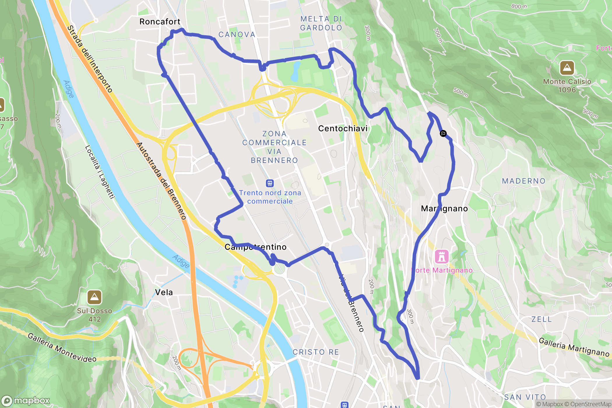 Martignano : carte du parcours de randonnée - Italy