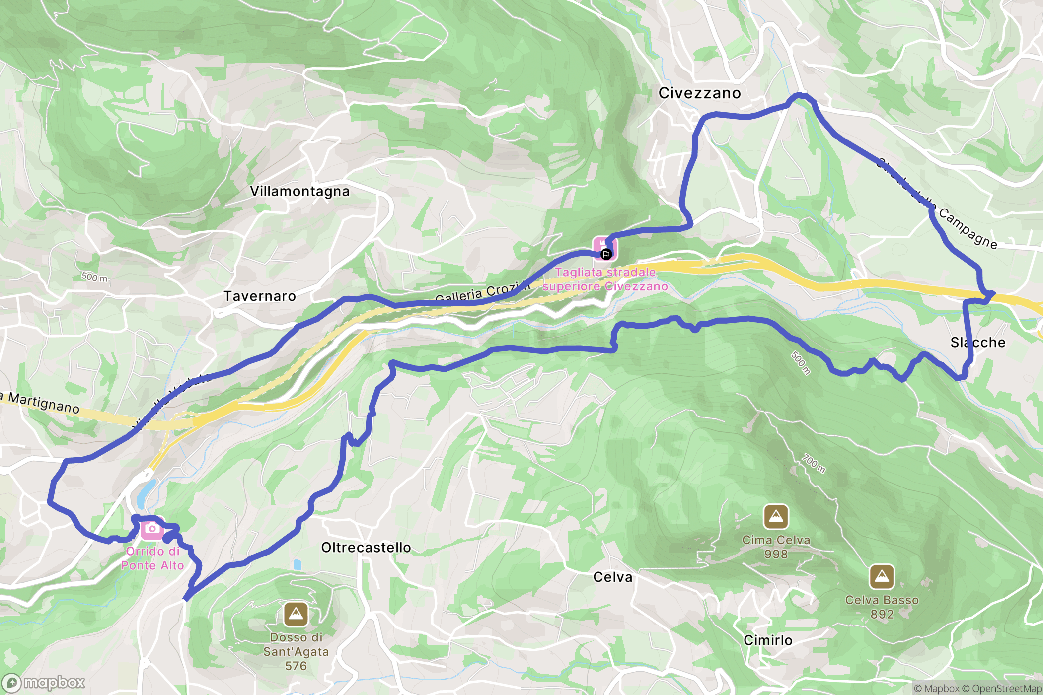 : carte du parcours de randonnée - Italy