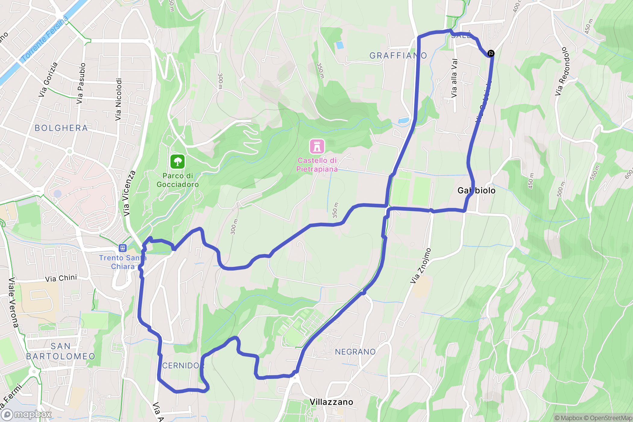 Trento : carte du parcours de randonnée - Italy
