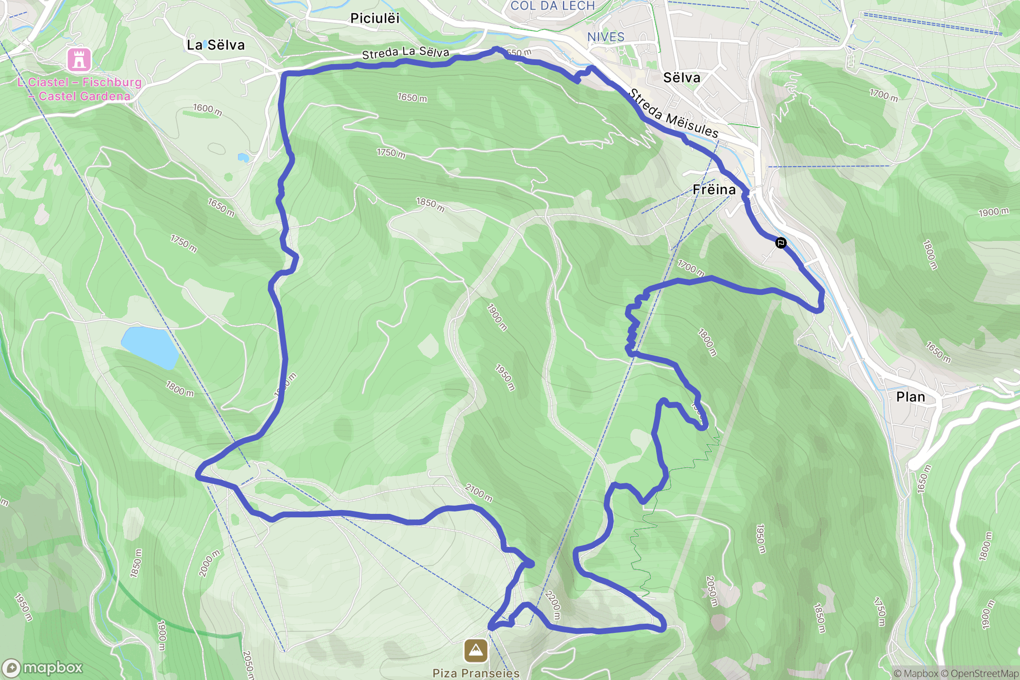 Selva di Val Gardena : carte du parcours de randonnée - Italy