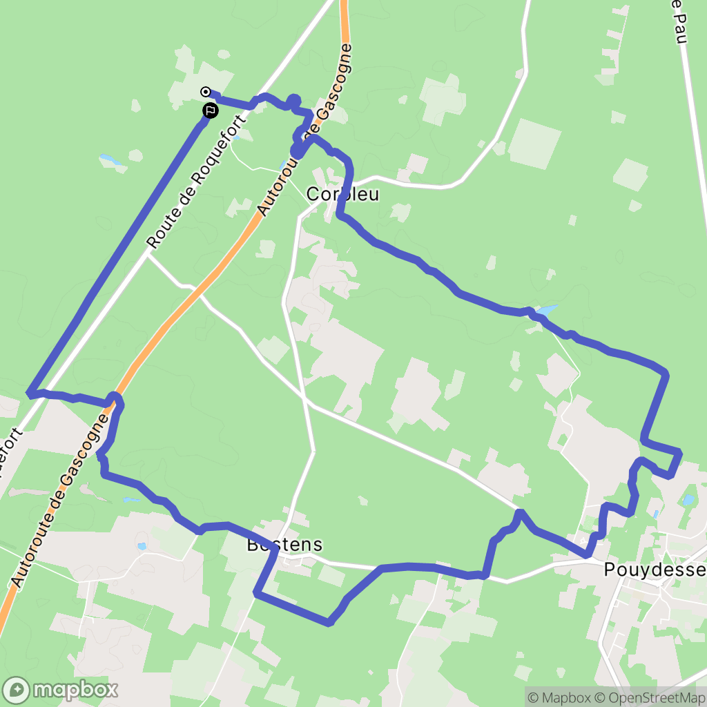 Pouydesseaux : carte du parcours de randonnée - France