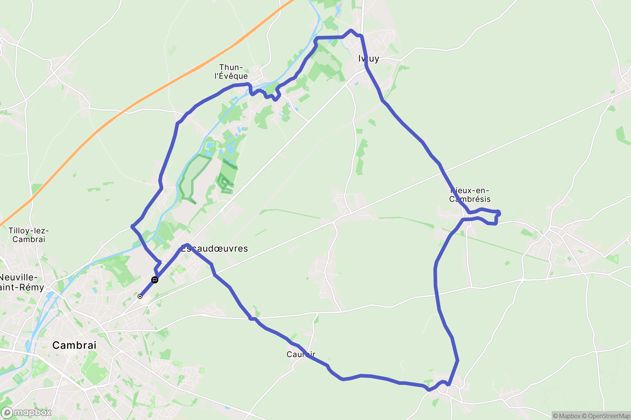 Escaudœuvres : carte du parcours de randonnée - France