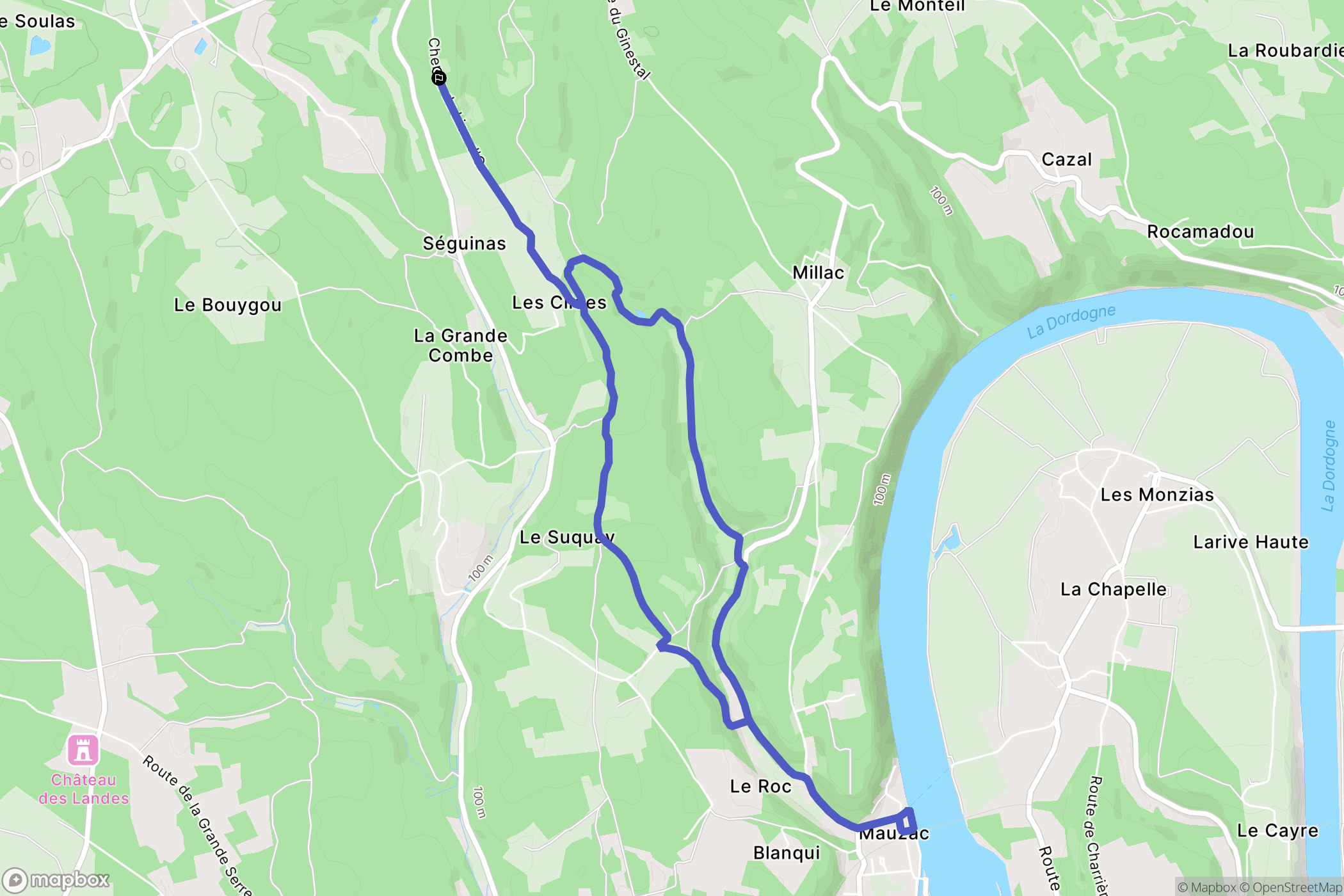 Mauzac-et-Grand-Castang : carte du parcours de randonnée - France