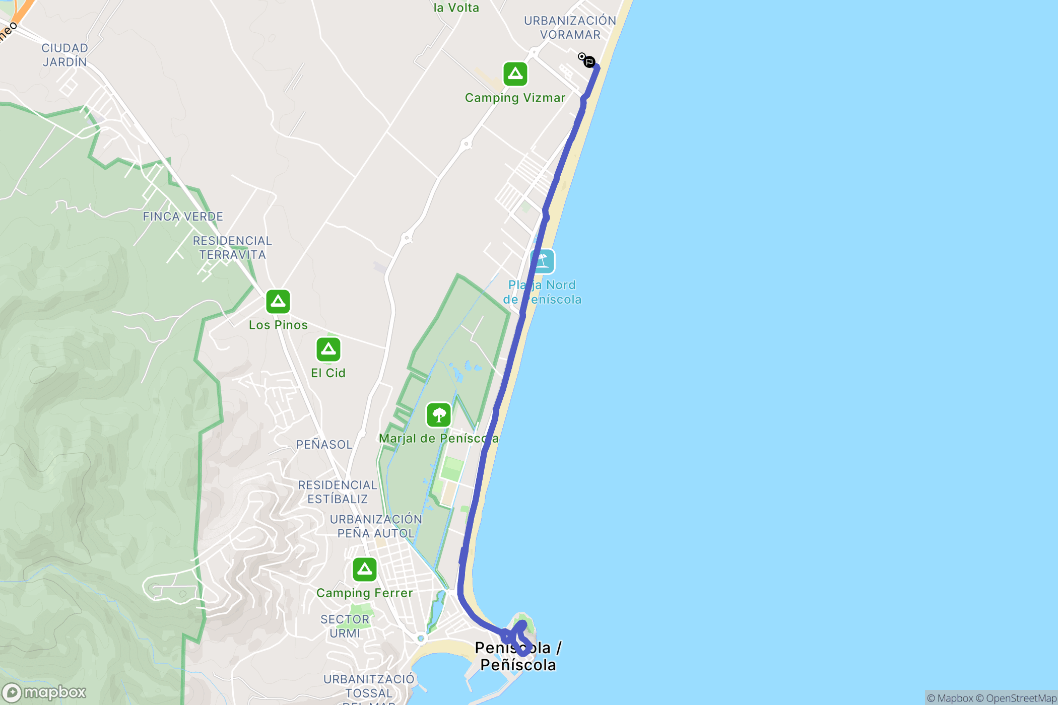 Peñíscola : carte du parcours de randonnée - Spain