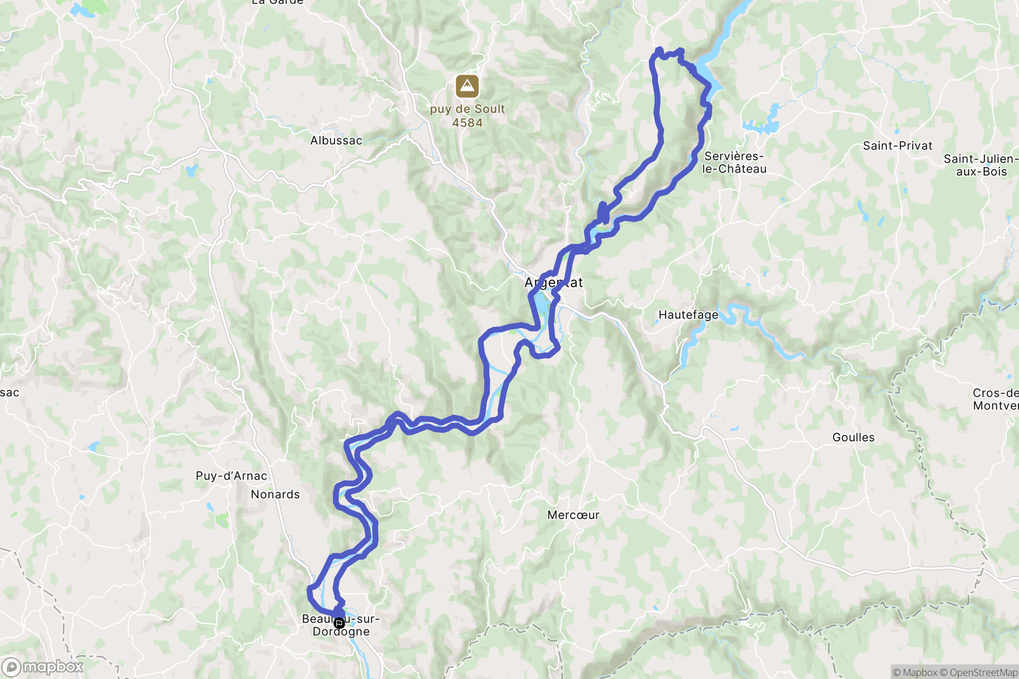 Beaulieu-sur-Dordogne : carte du parcours de randonnée - France