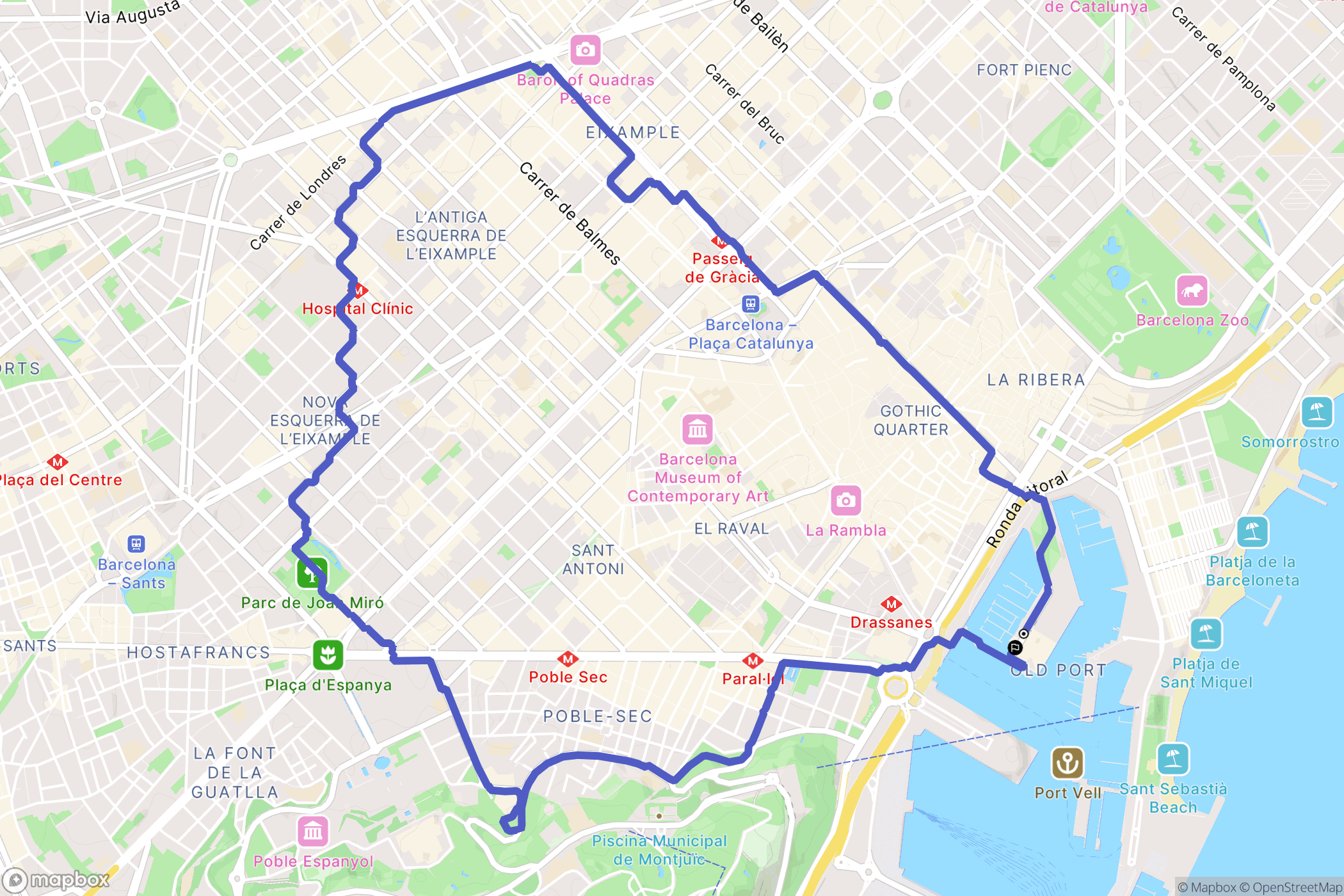 Barcelona : carte du parcours de randonnée - Spain
