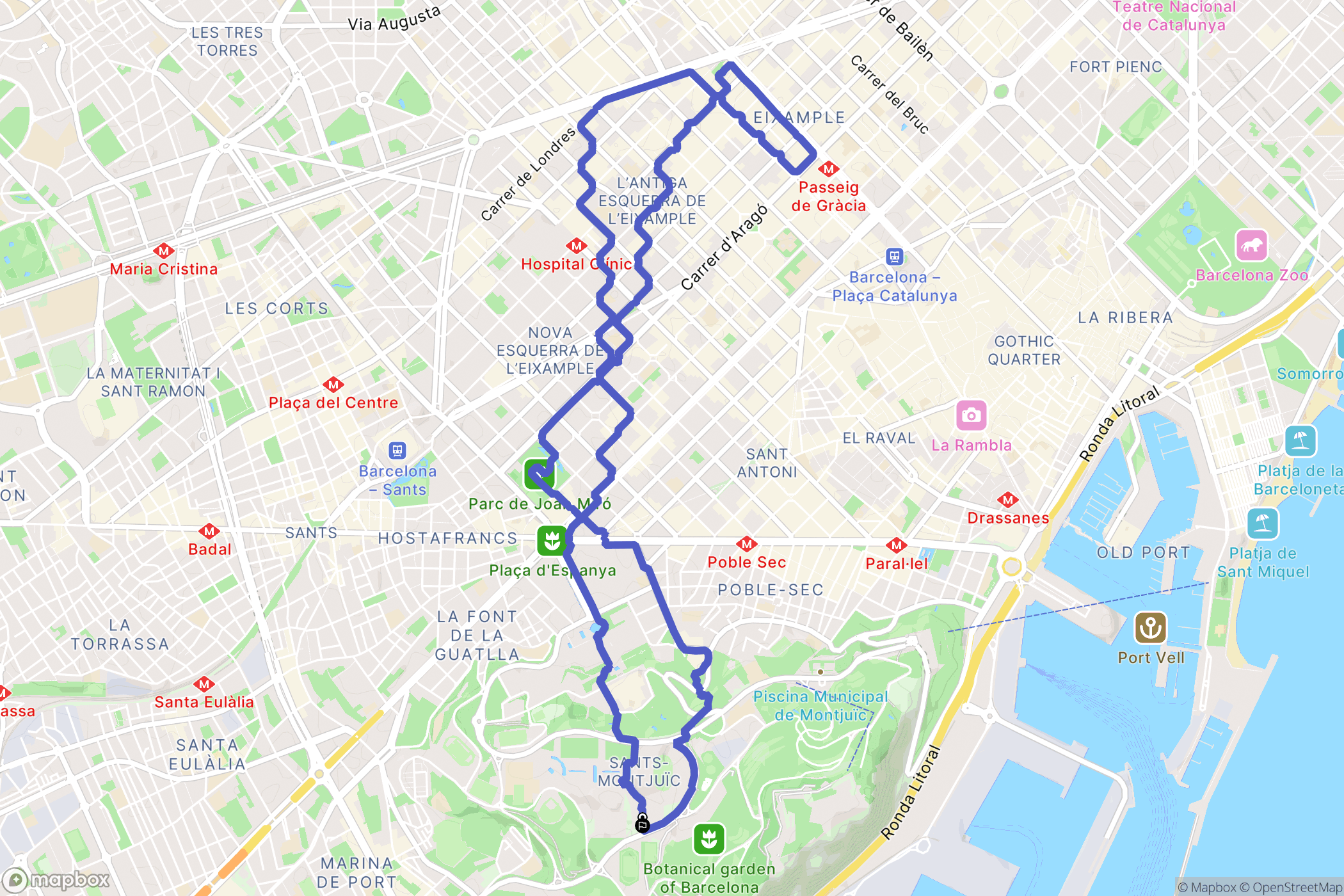Barcelona : carte du parcours de randonnée - Spain
