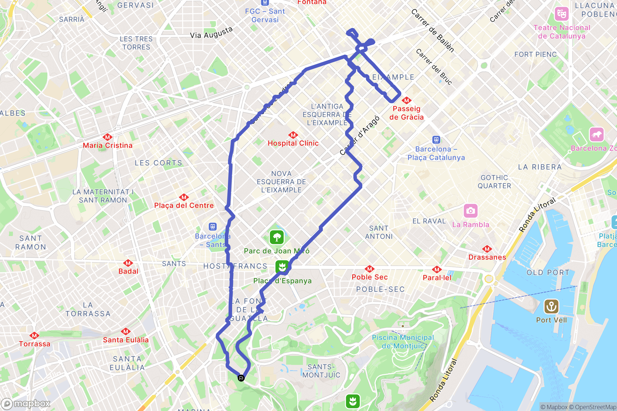 Barcelona : carte du parcours de randonnée - Spain
