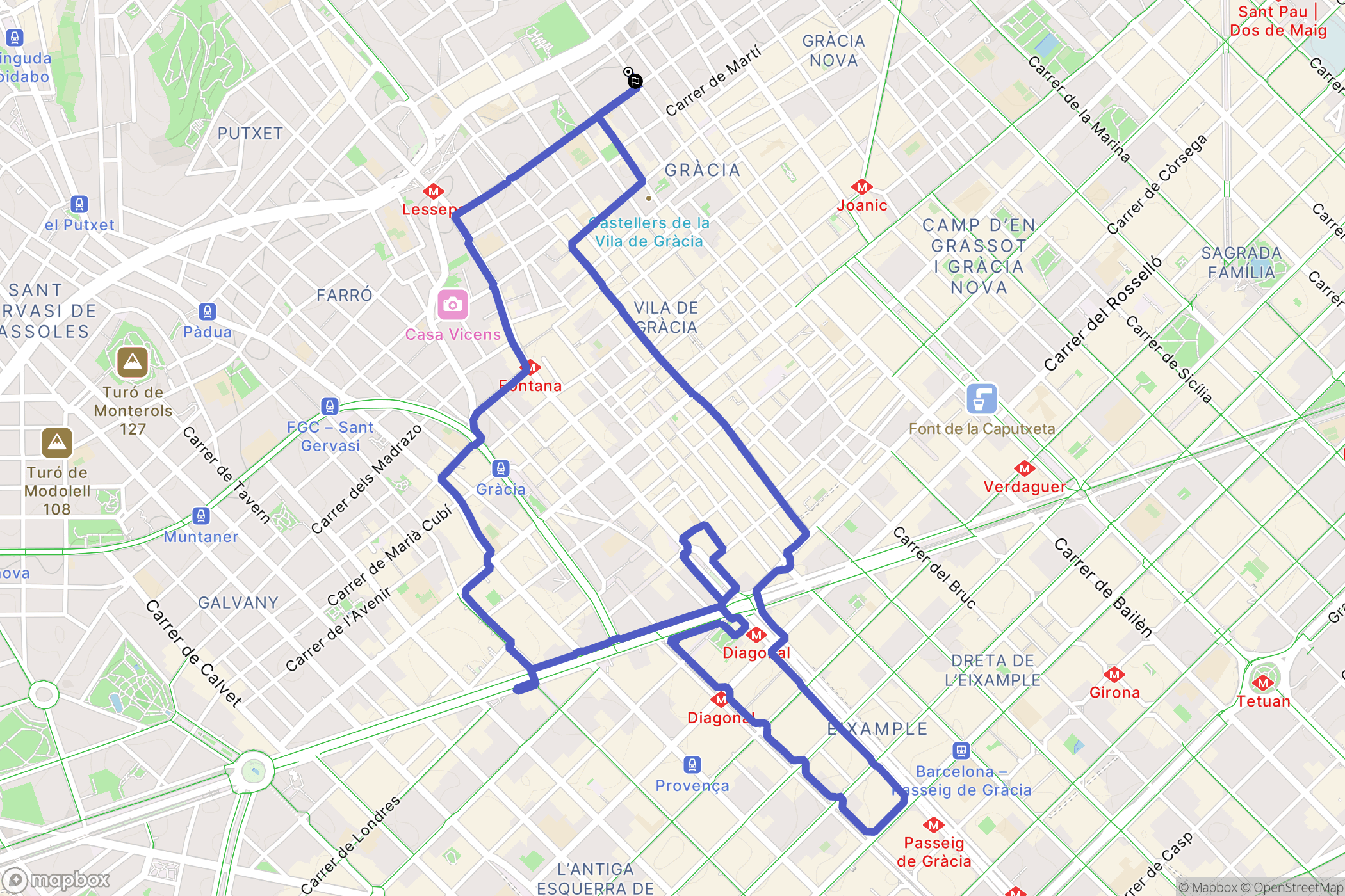 Barcelona : carte du parcours de randonnée - Spain