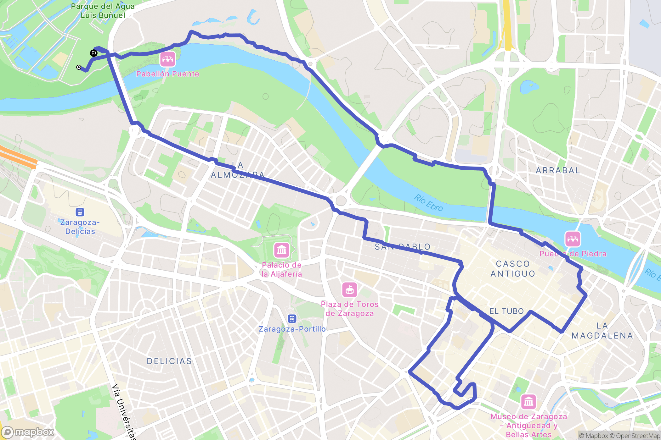 Zaragoza : carte du parcours de randonnée - Spain