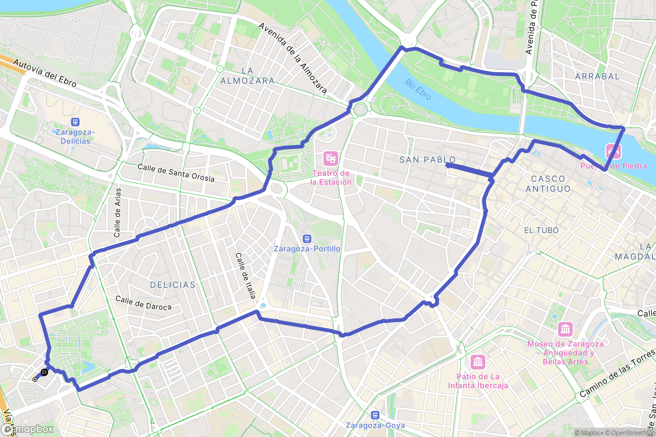 Zaragoza : carte du parcours de randonnée - Spain