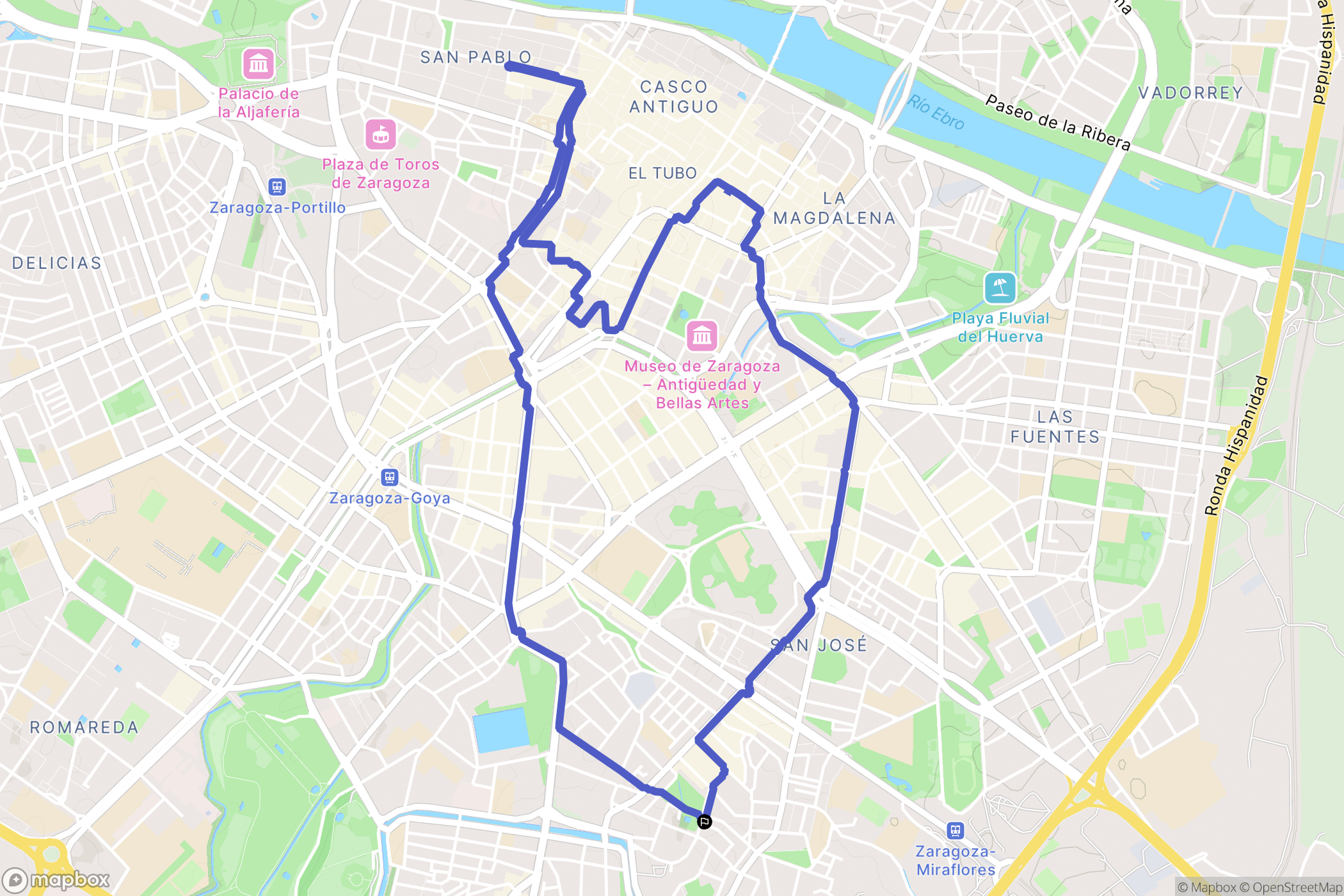 Zaragoza : carte du parcours de randonnée - Spain