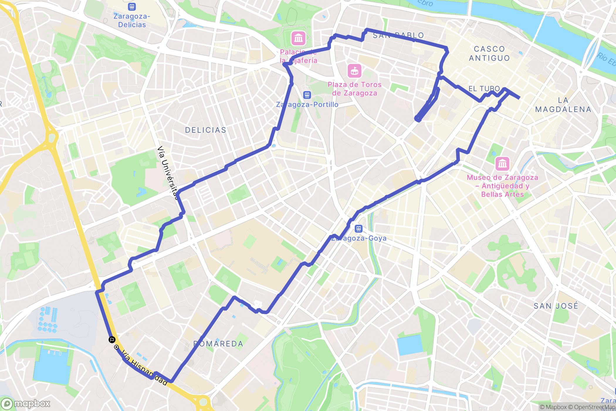Zaragoza : carte du parcours de randonnée - Spain