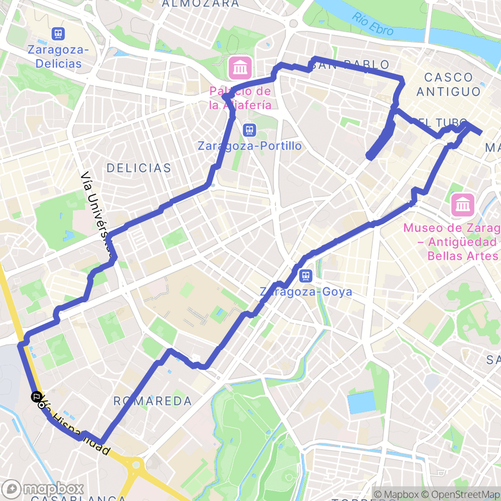 Zaragoza : carte du parcours de randonnée - Spain