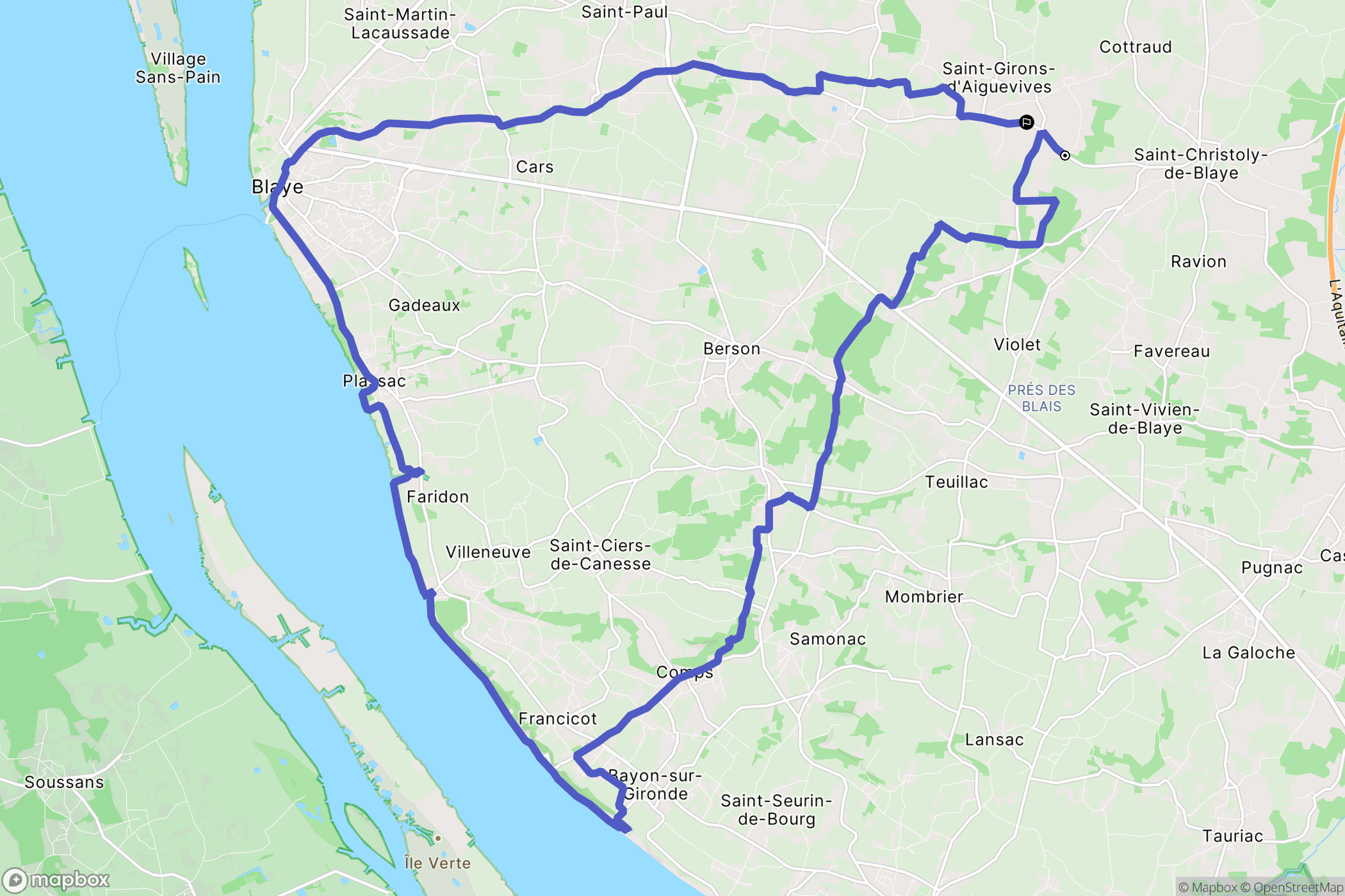 Saint-Girons-d'Aiguevives : carte du parcours de randonnée - France