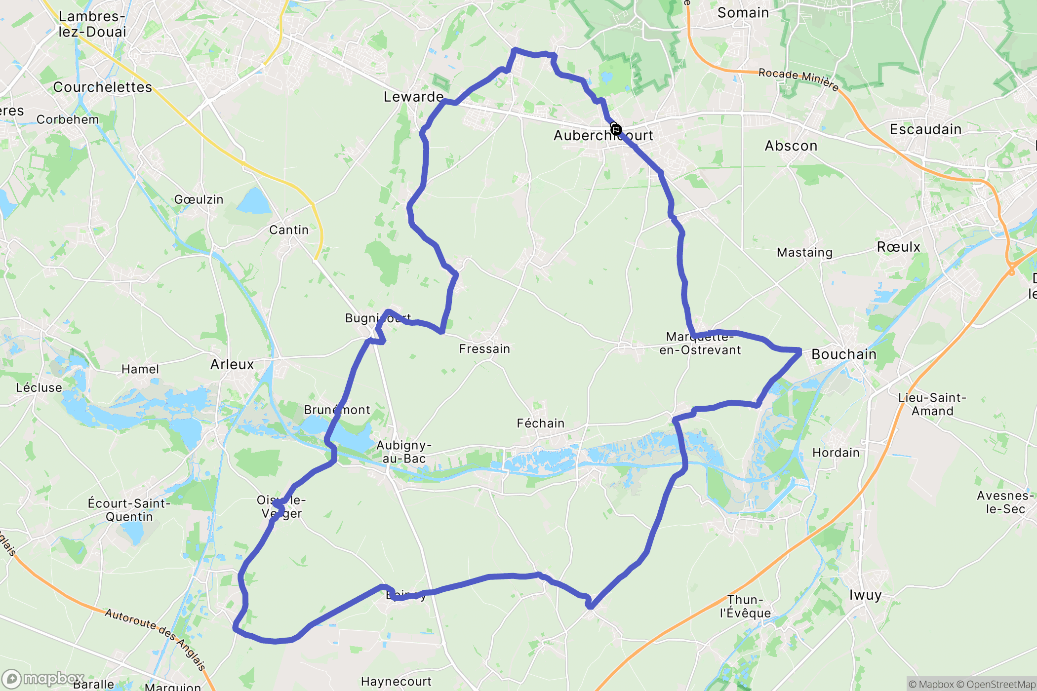 Auberchicourt : carte du parcours de randonnée - France