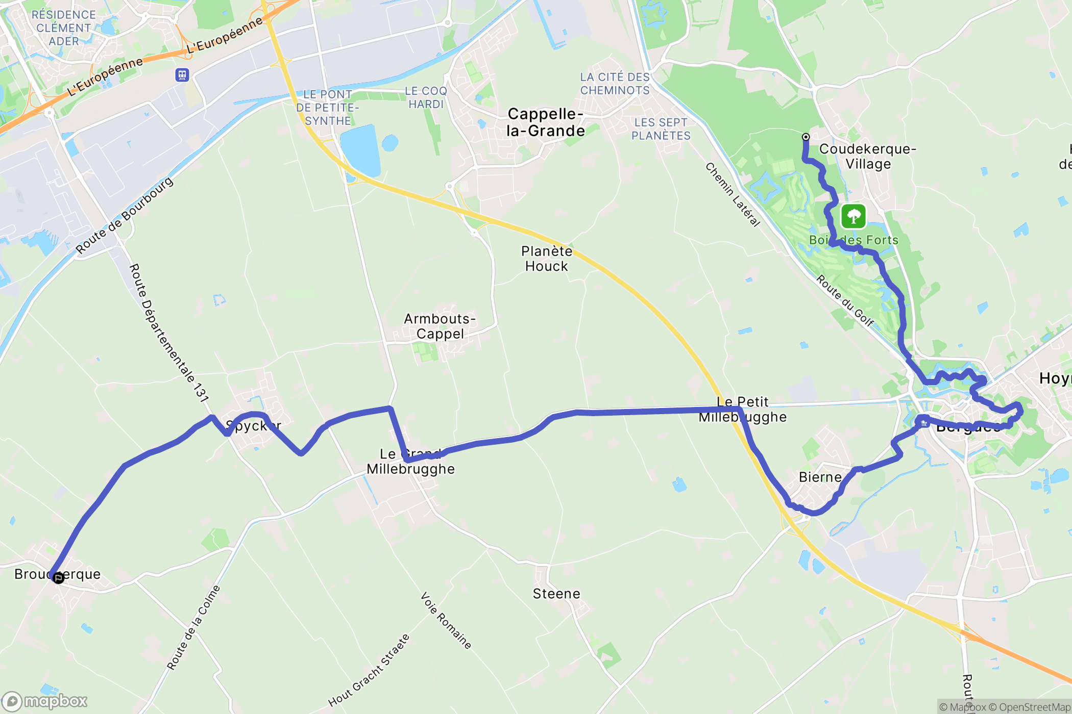 Téteghem-Coudekerque-Village : carte du parcours de randonnée - France