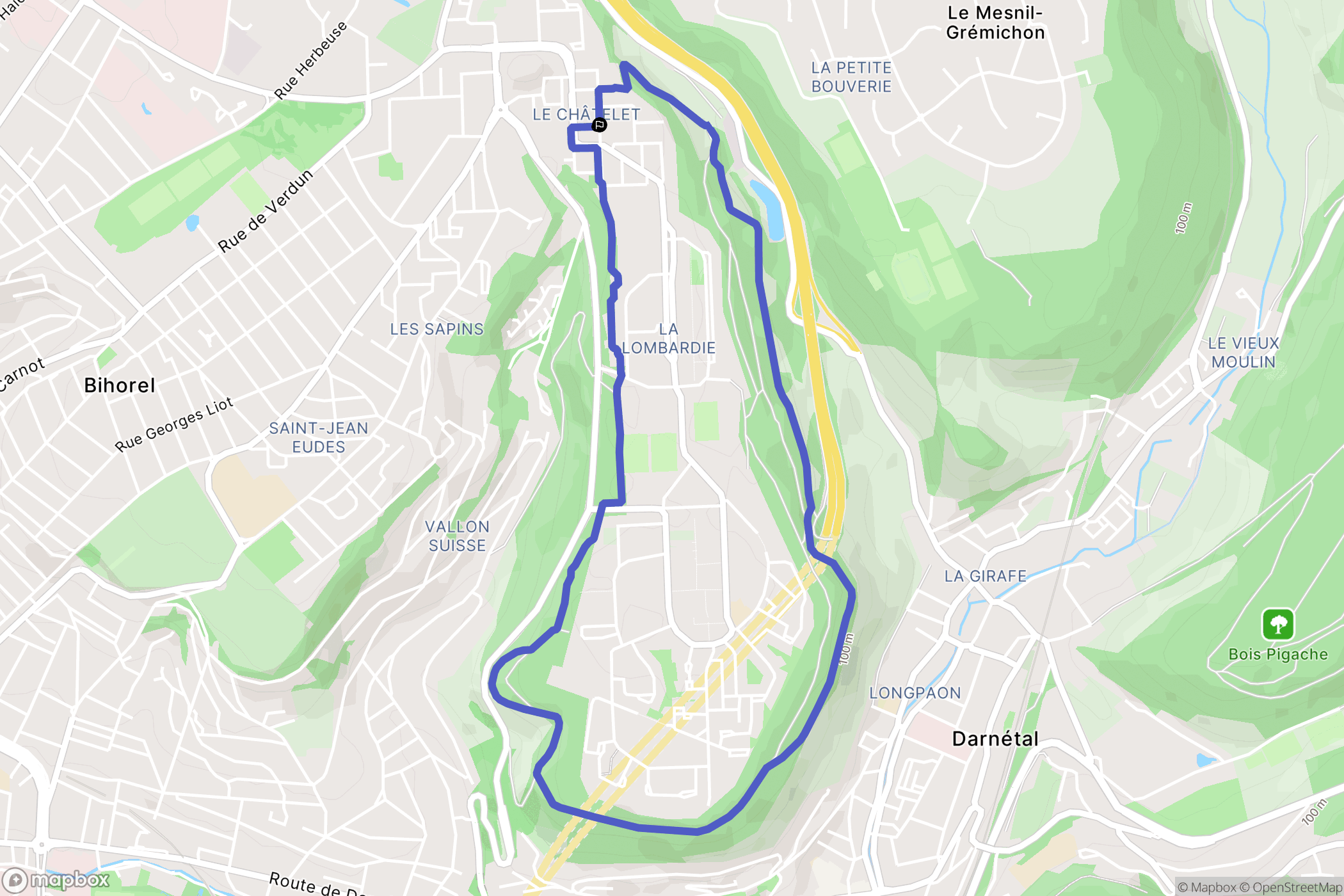 Rouen : carte du parcours de randonnée - France