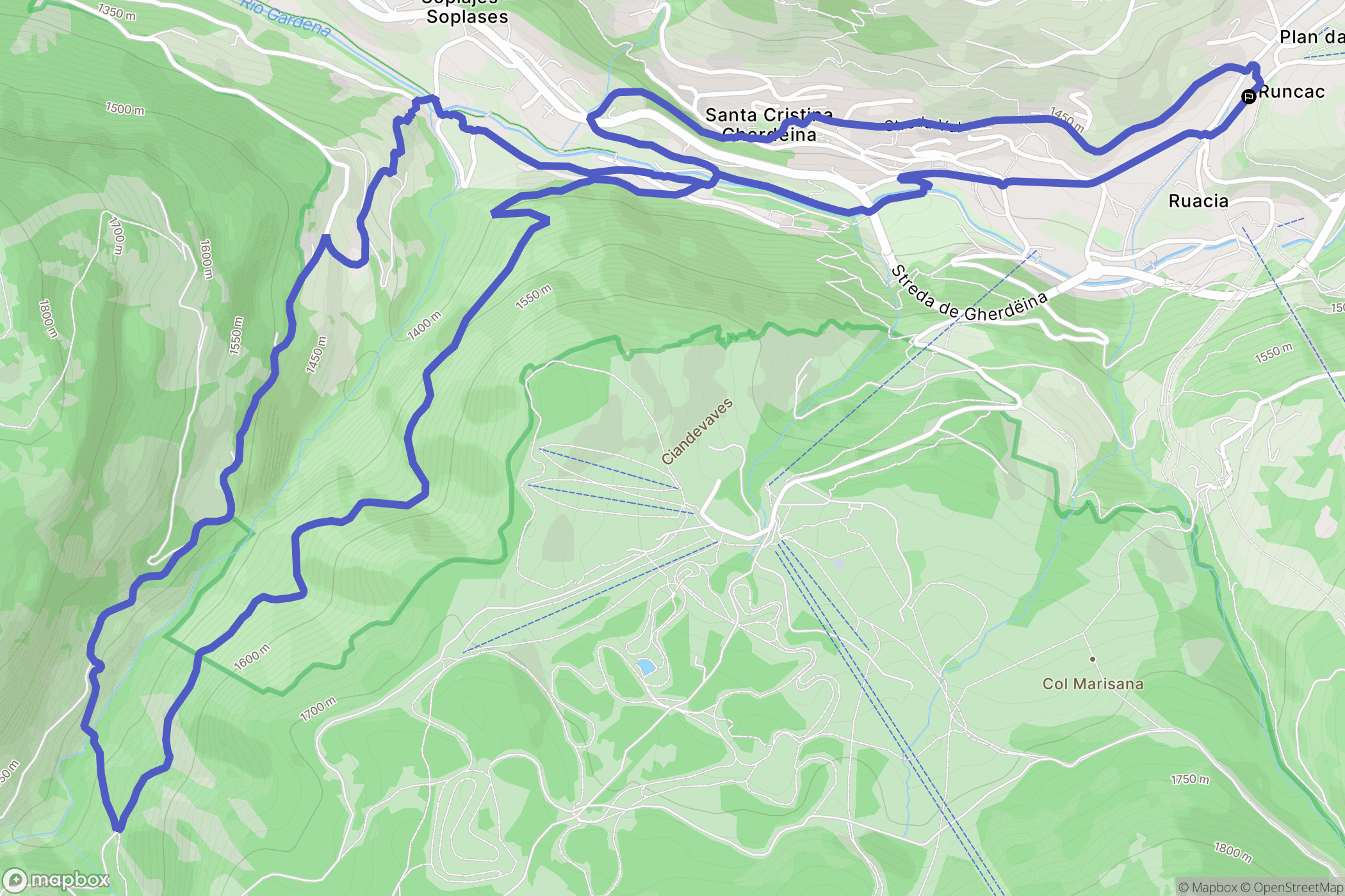 Plan Da Tieja : carte du parcours de randonnée - Italy