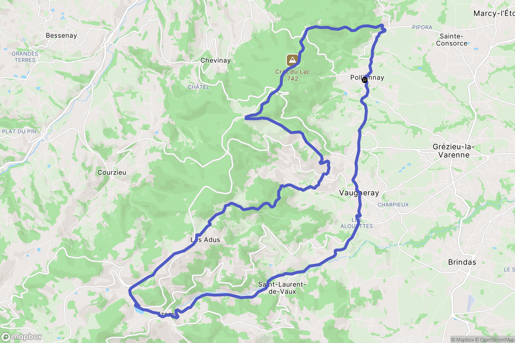Pollionnay : carte du parcours de randonnée - France