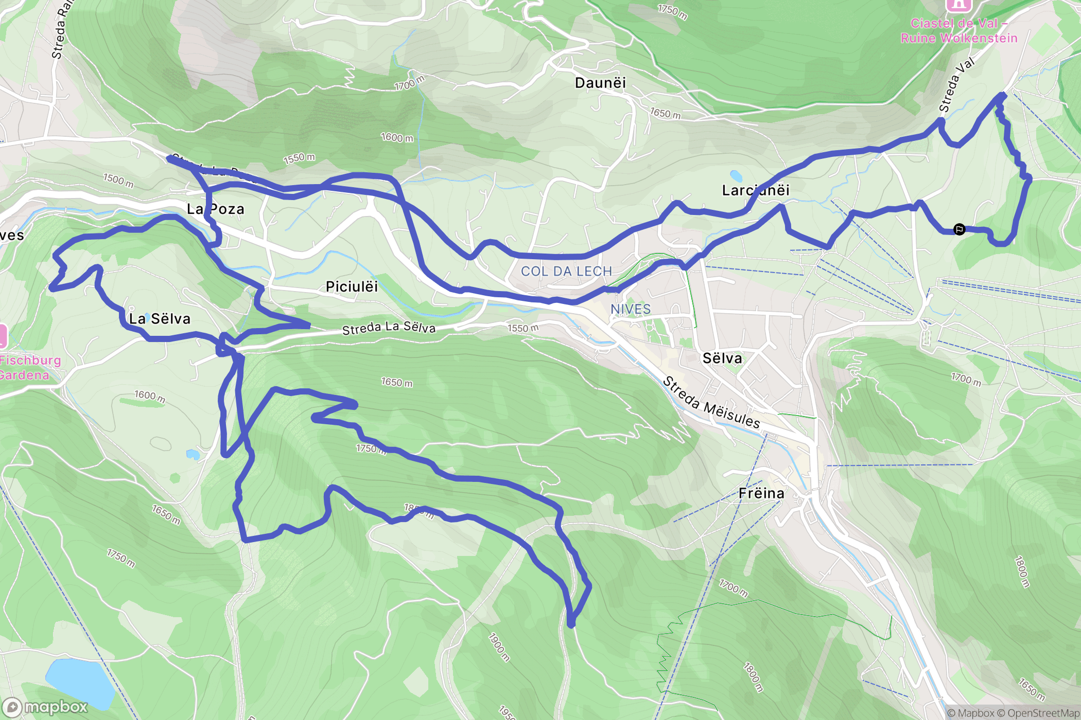 Selva di Val Gardena : carte du parcours de randonnée - Italy