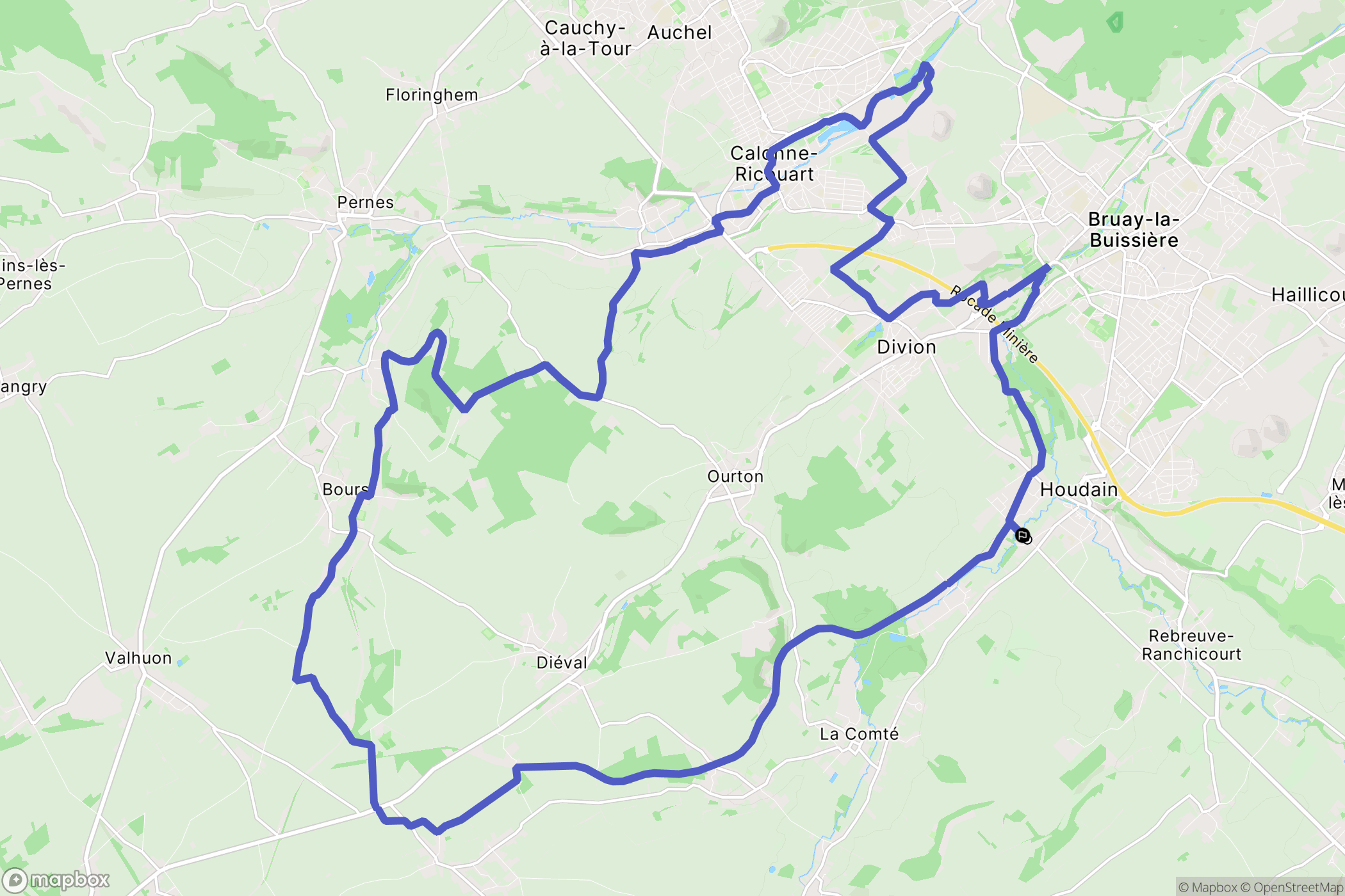 Houdain : carte du parcours de randonnée - France