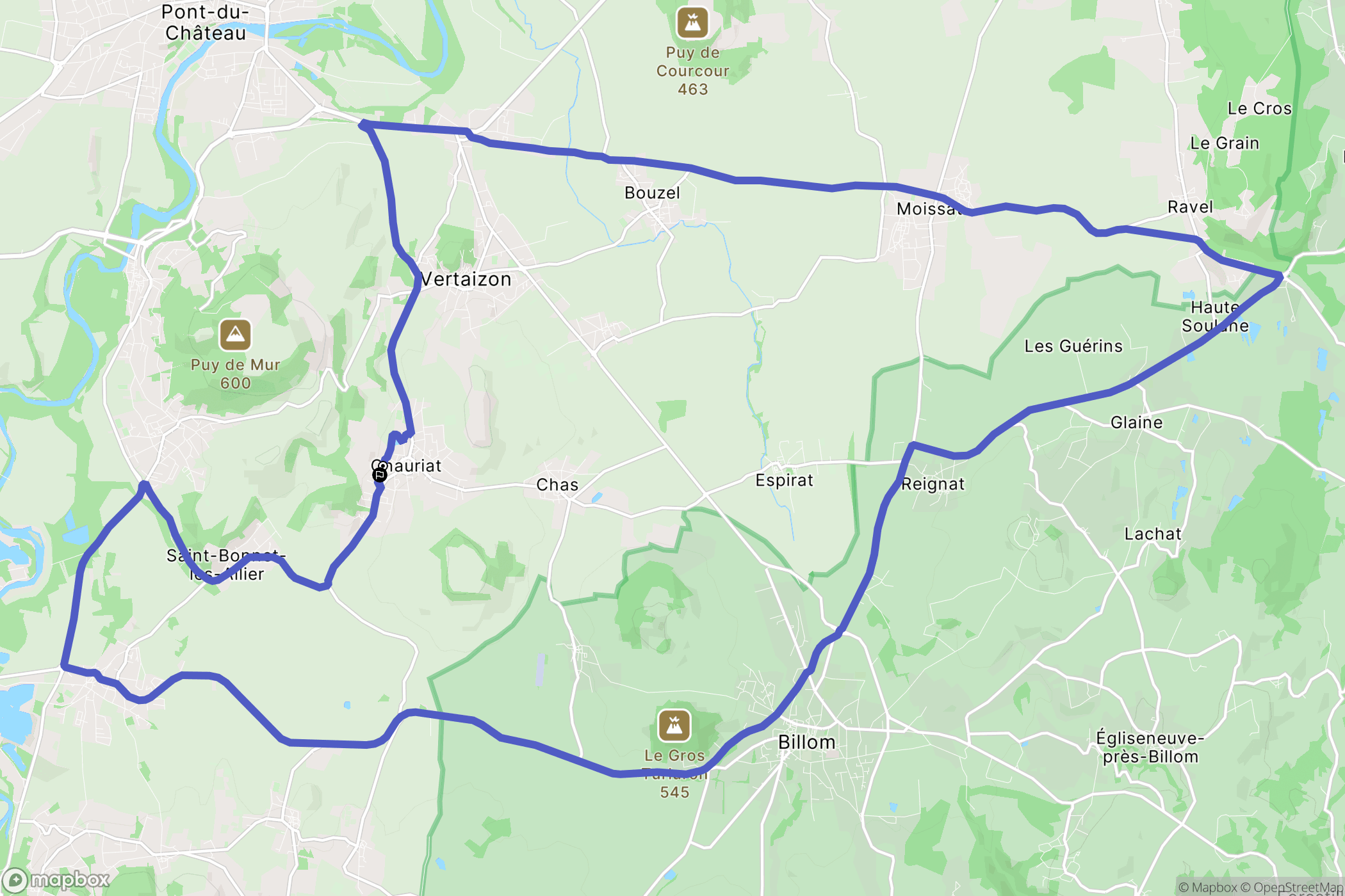 Chauriat : carte du parcours de randonnée - France