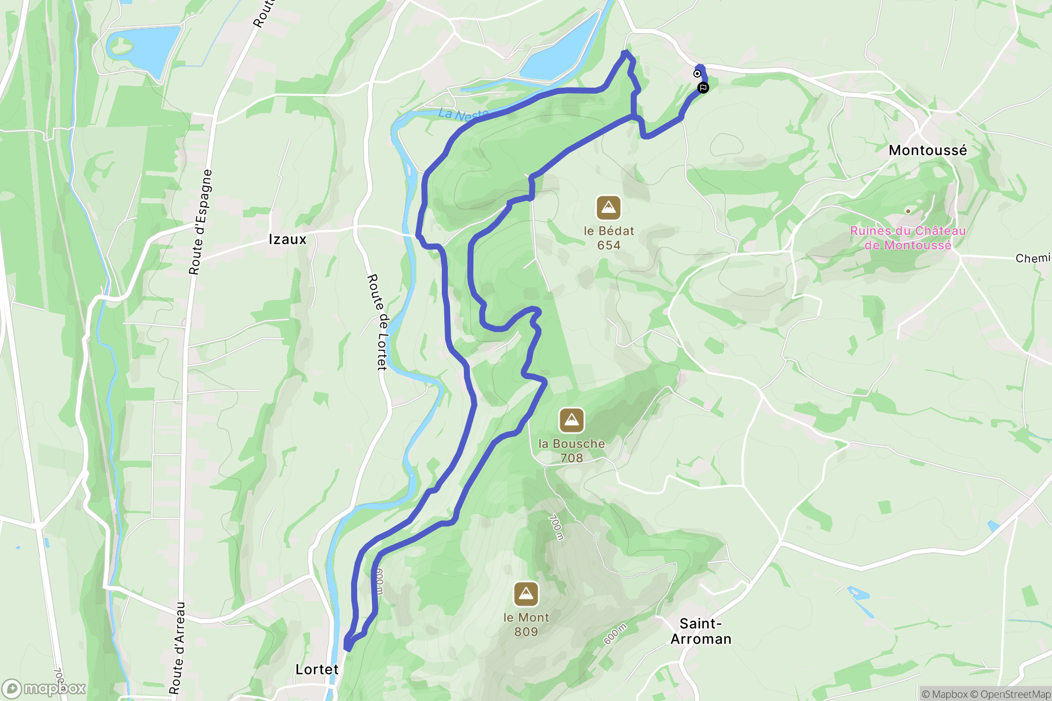 Montoussé : carte du parcours de randonnée - France