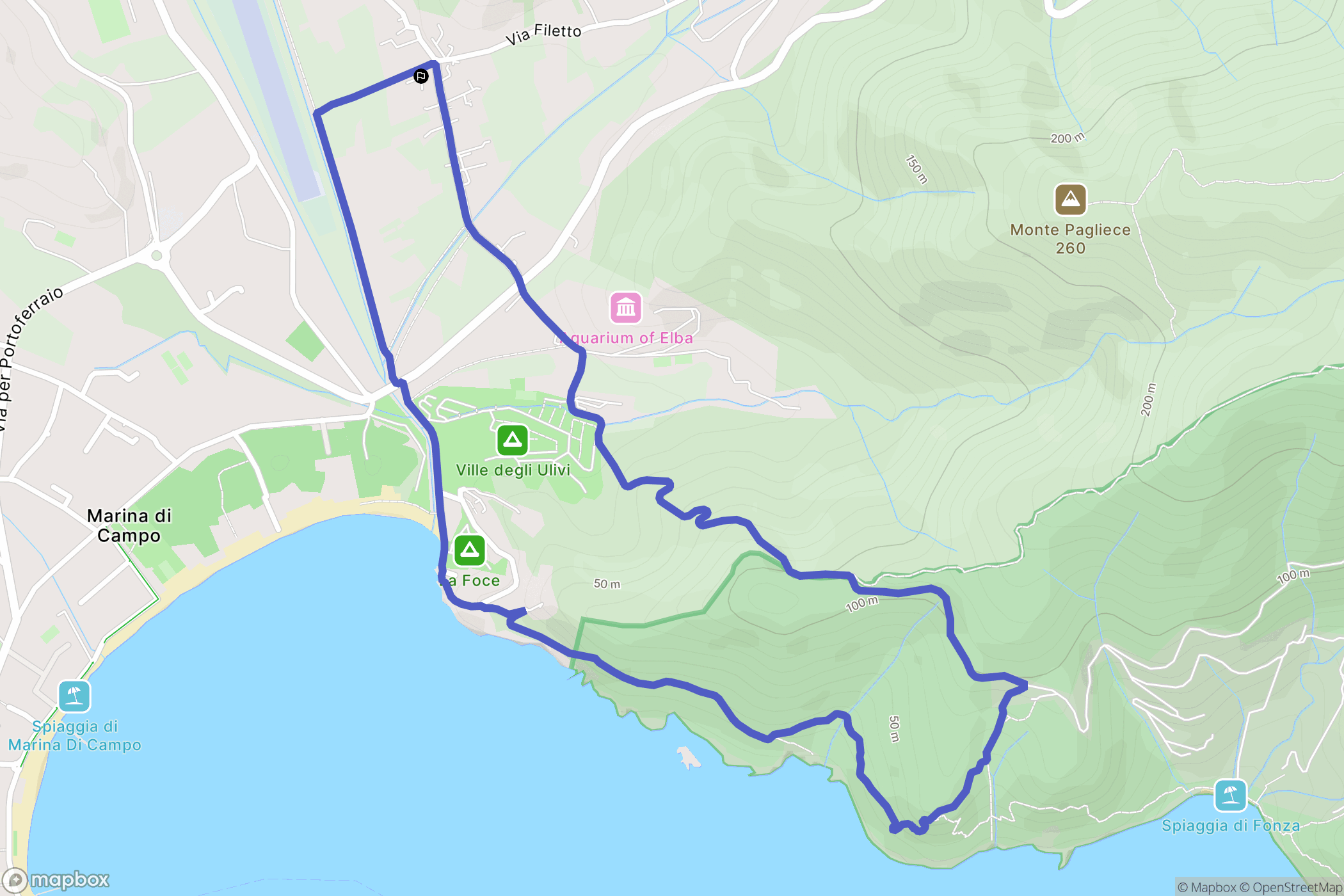 Bonalaccia-filetto : carte du parcours de randonnée - Italy