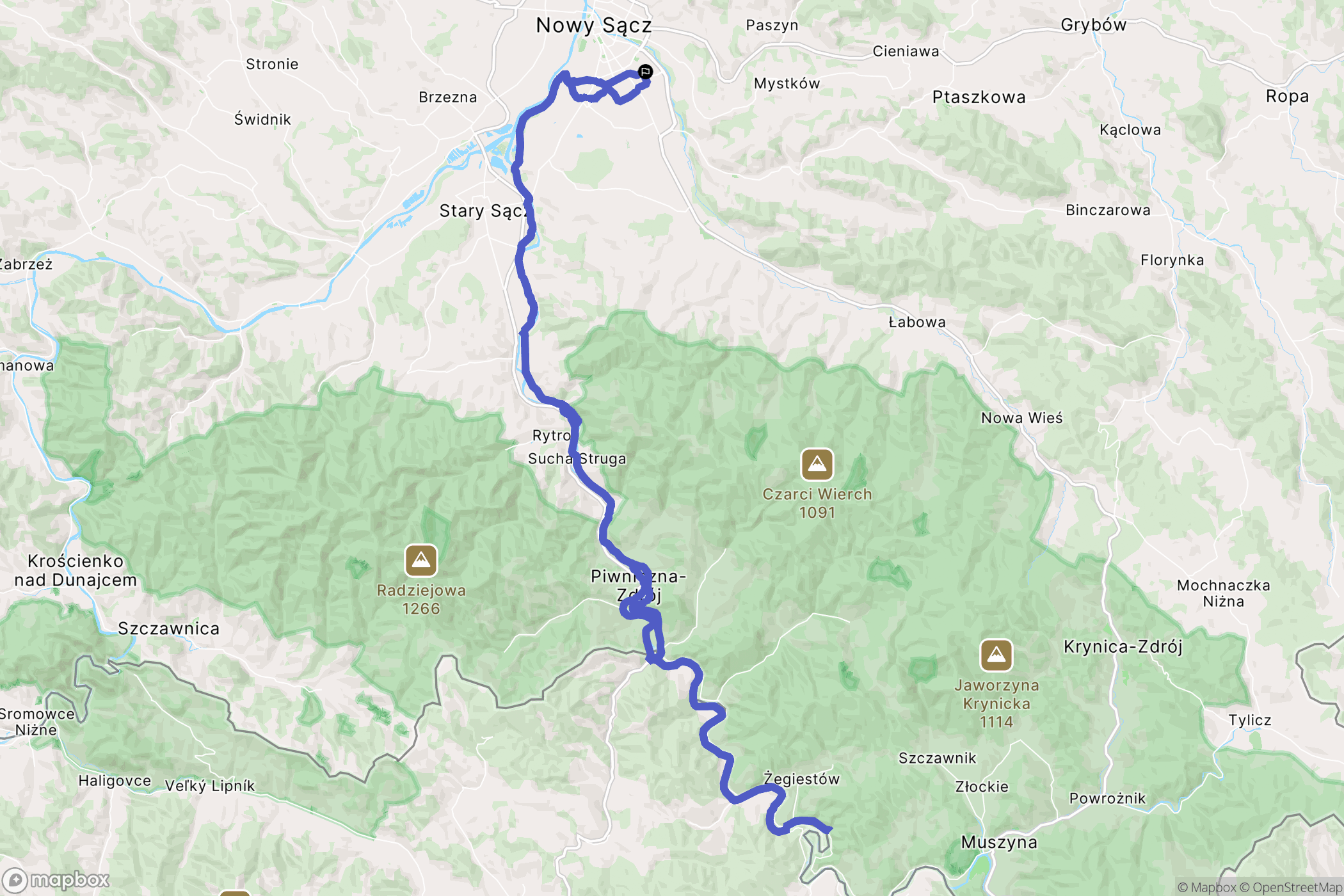 Nowy Sącz: mapa trasy - Poland