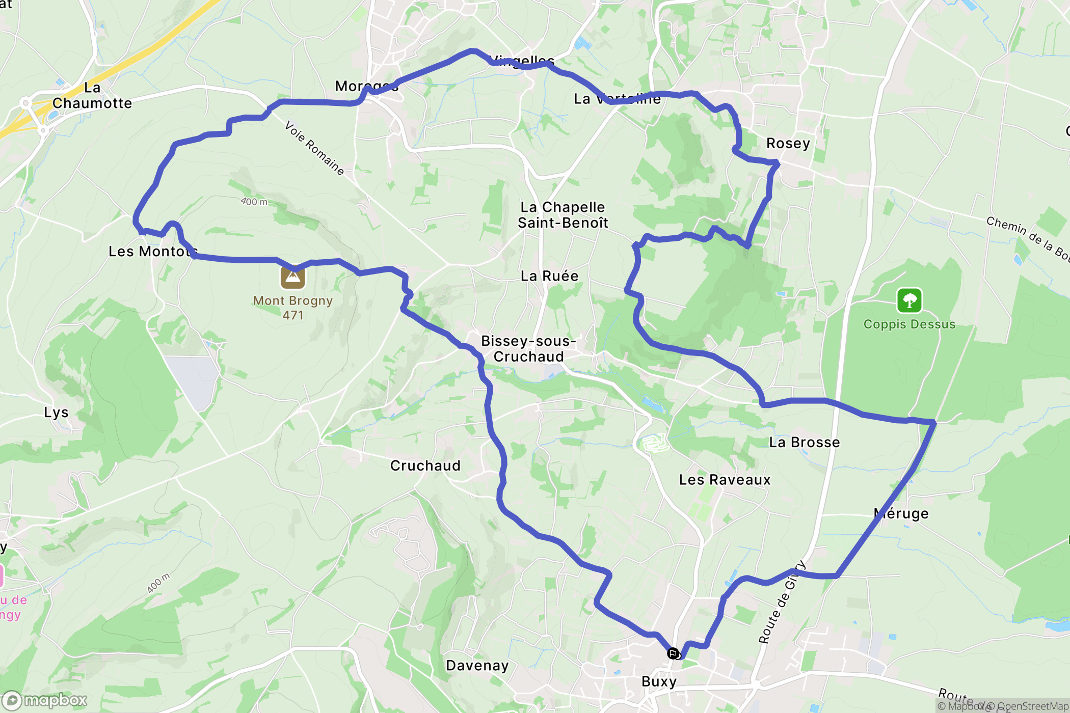 Buxy : carte du parcours de randonnée - France