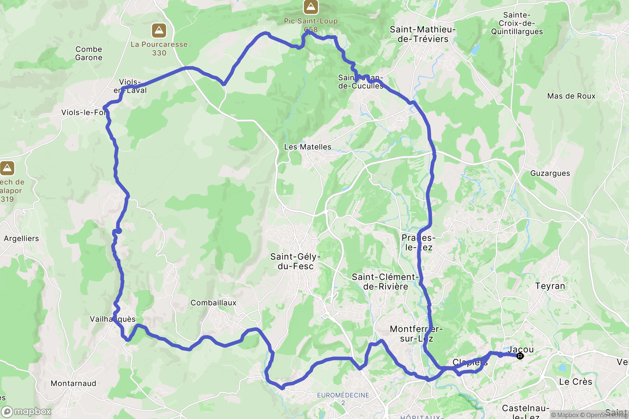 Jacou : carte du parcours de randonnée - France