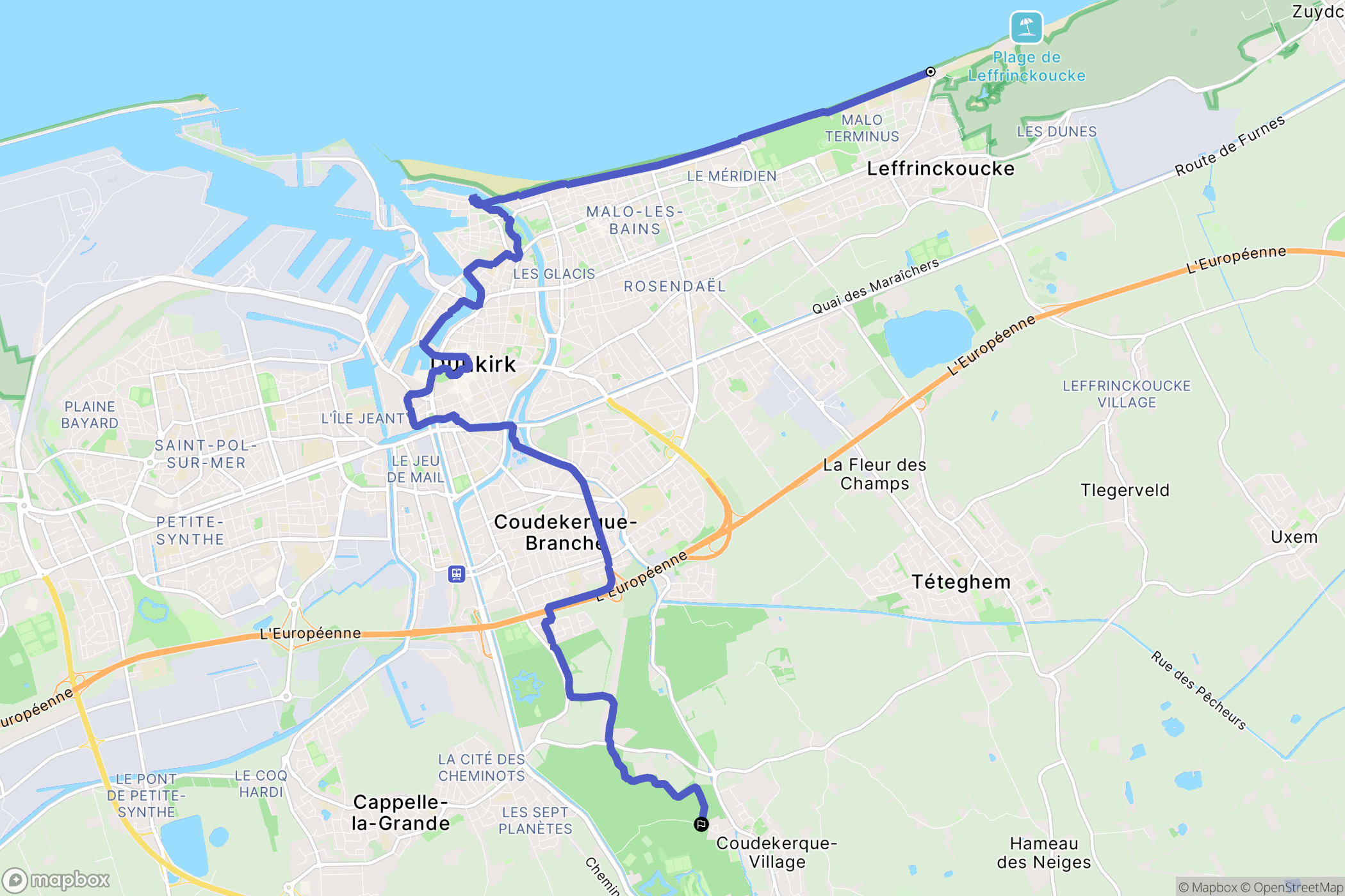 Leffrinckoucke : carte du parcours de randonnée - France