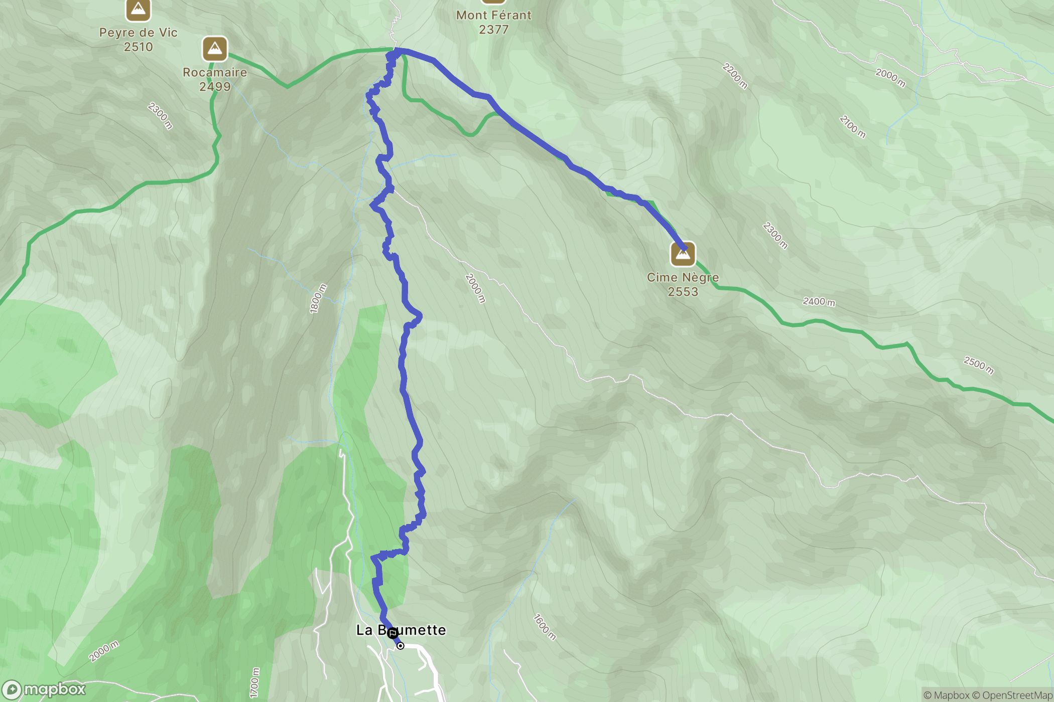 Péone : carte du parcours de randonnée - France