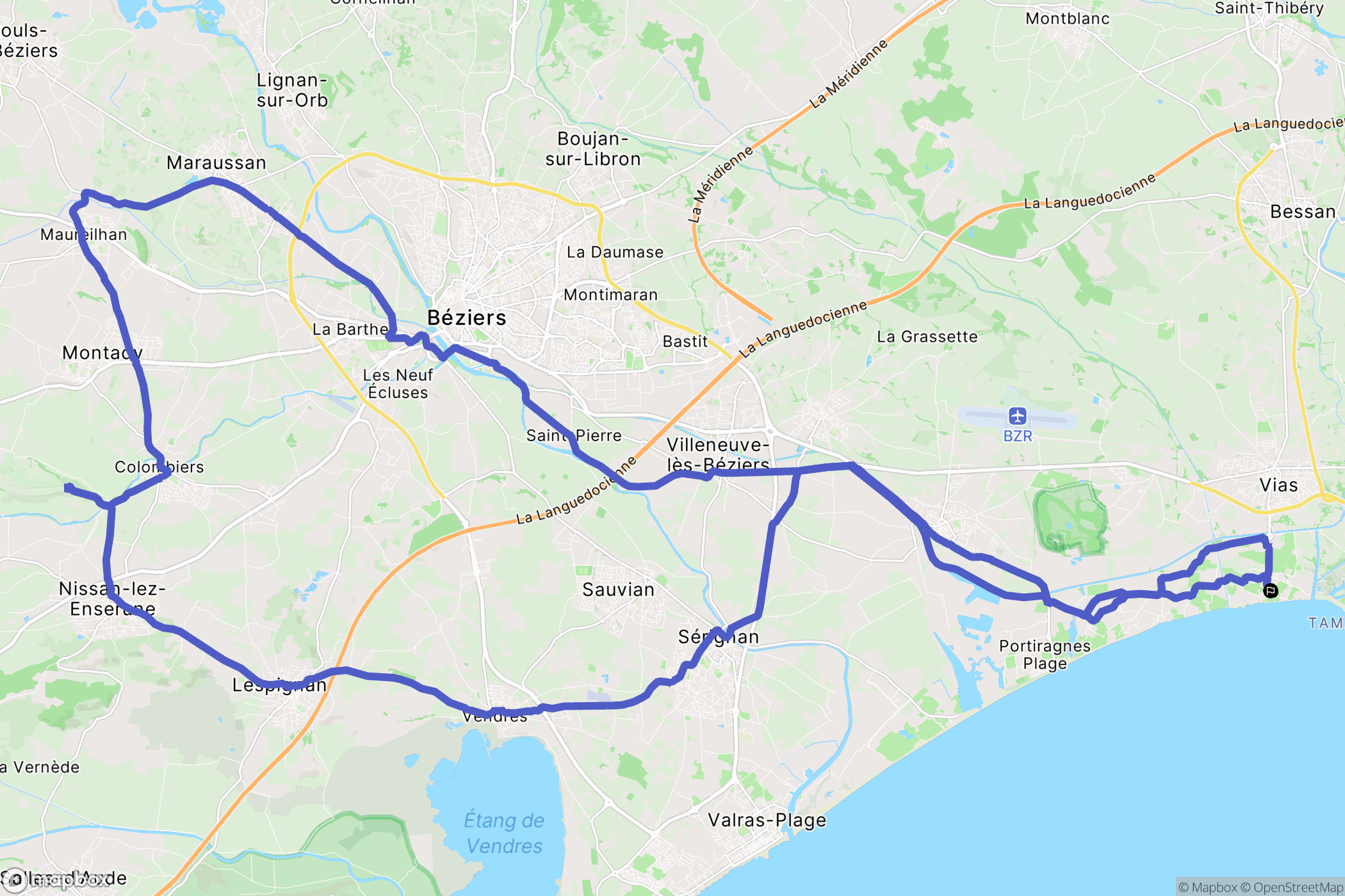 Vias : carte du parcours de randonnée - France