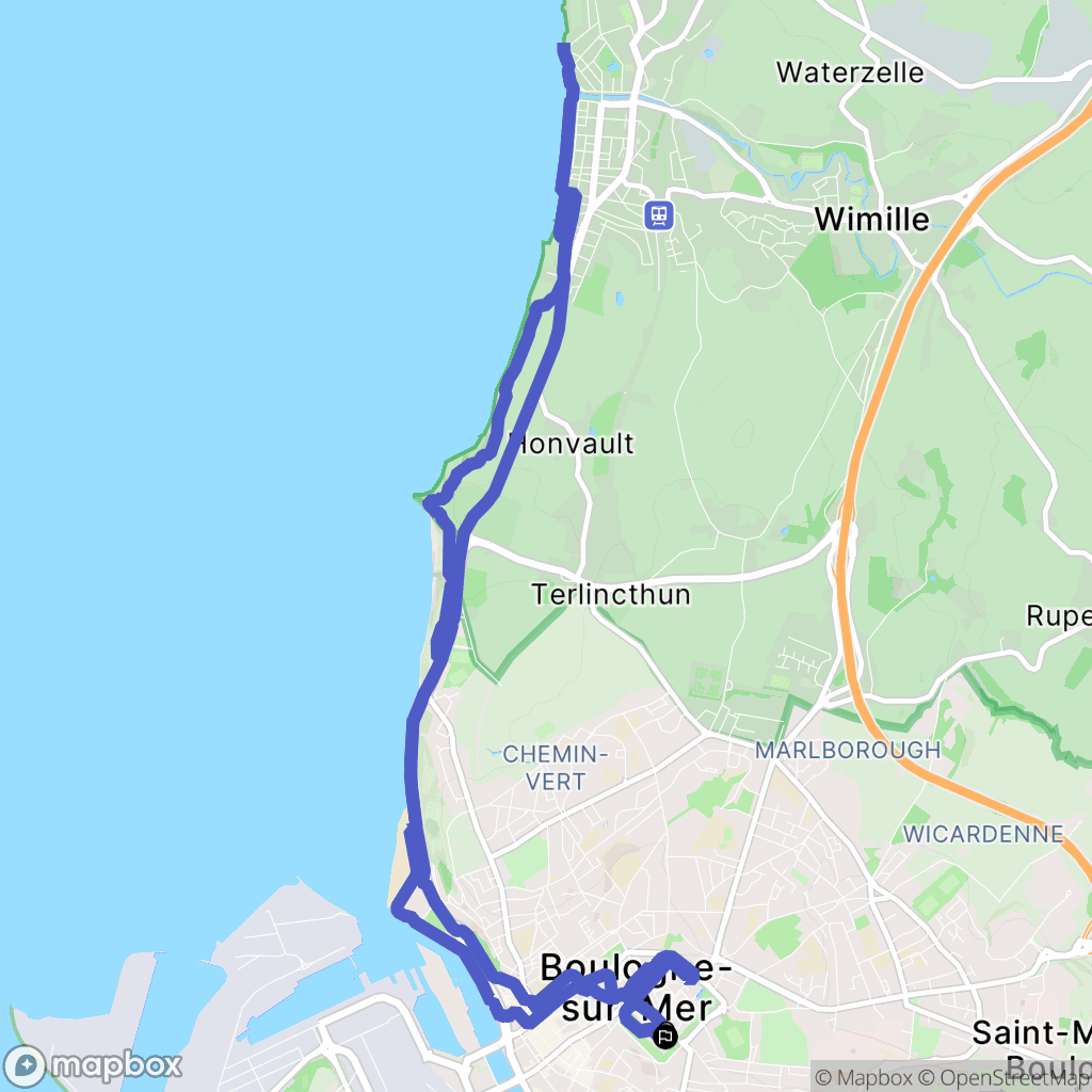 Boulogne-sur-Mer : carte du parcours de randonnée - France
