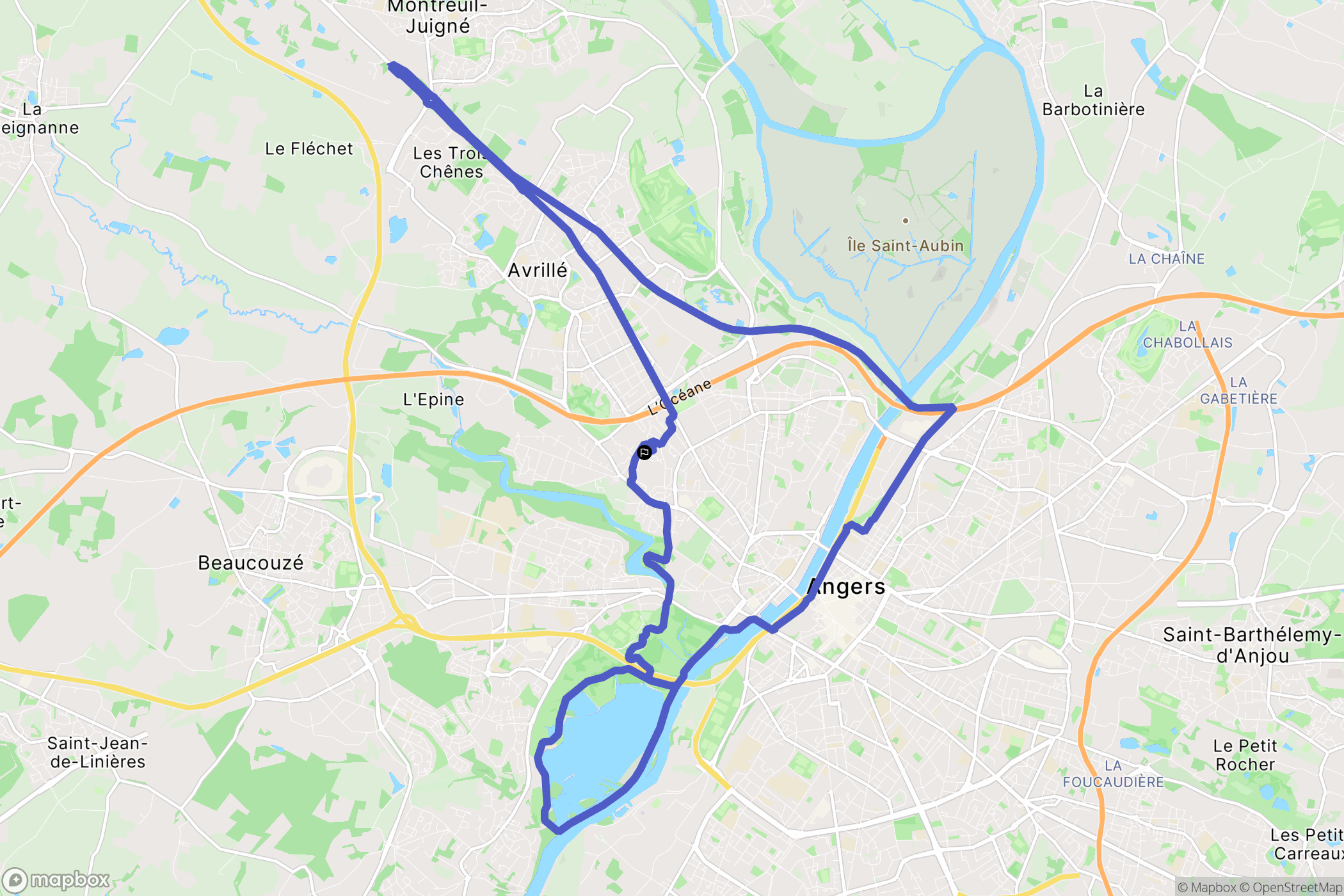 Angers : carte du parcours de randonnée - France