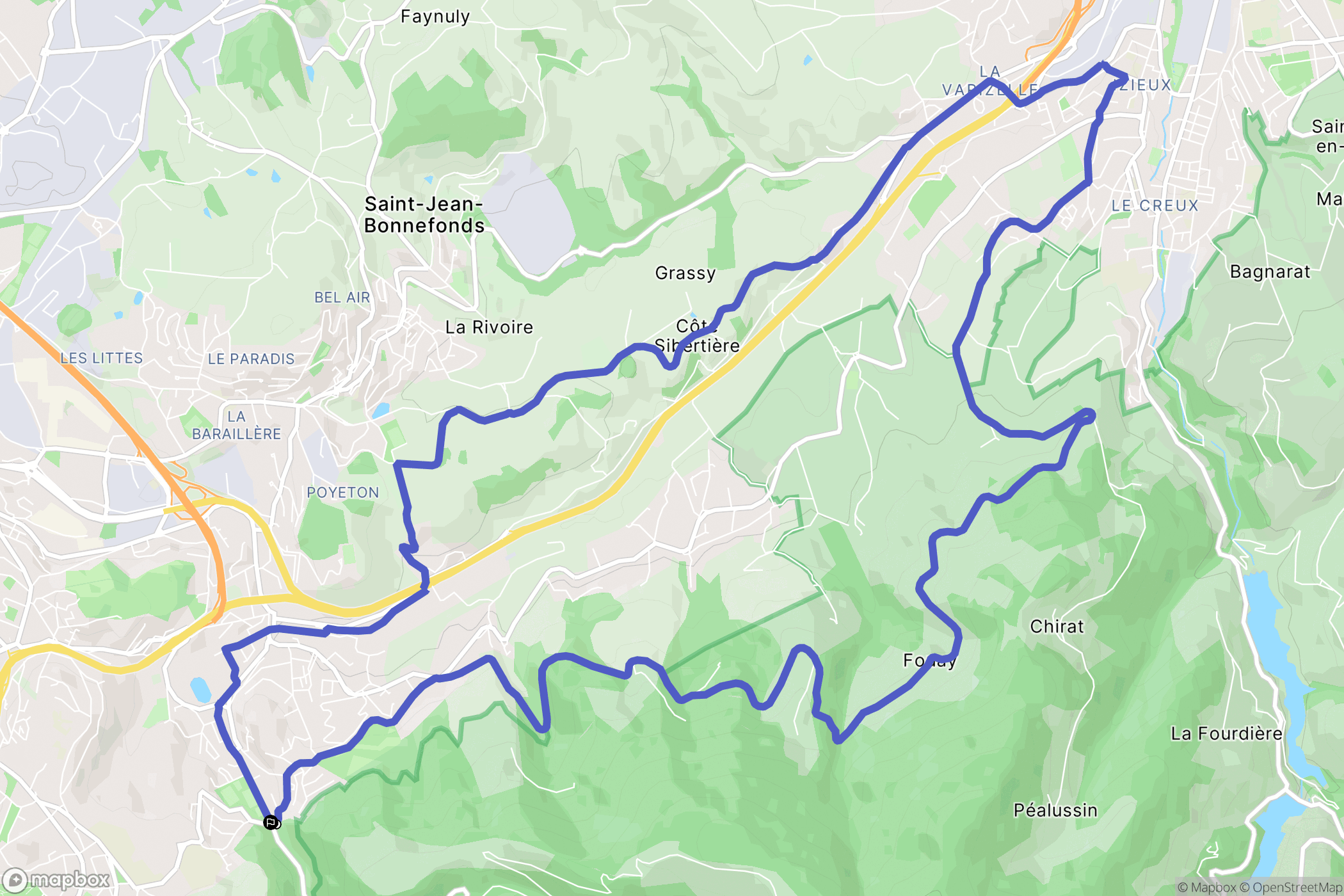 Saint-Étienne : carte du parcours de randonnée - France