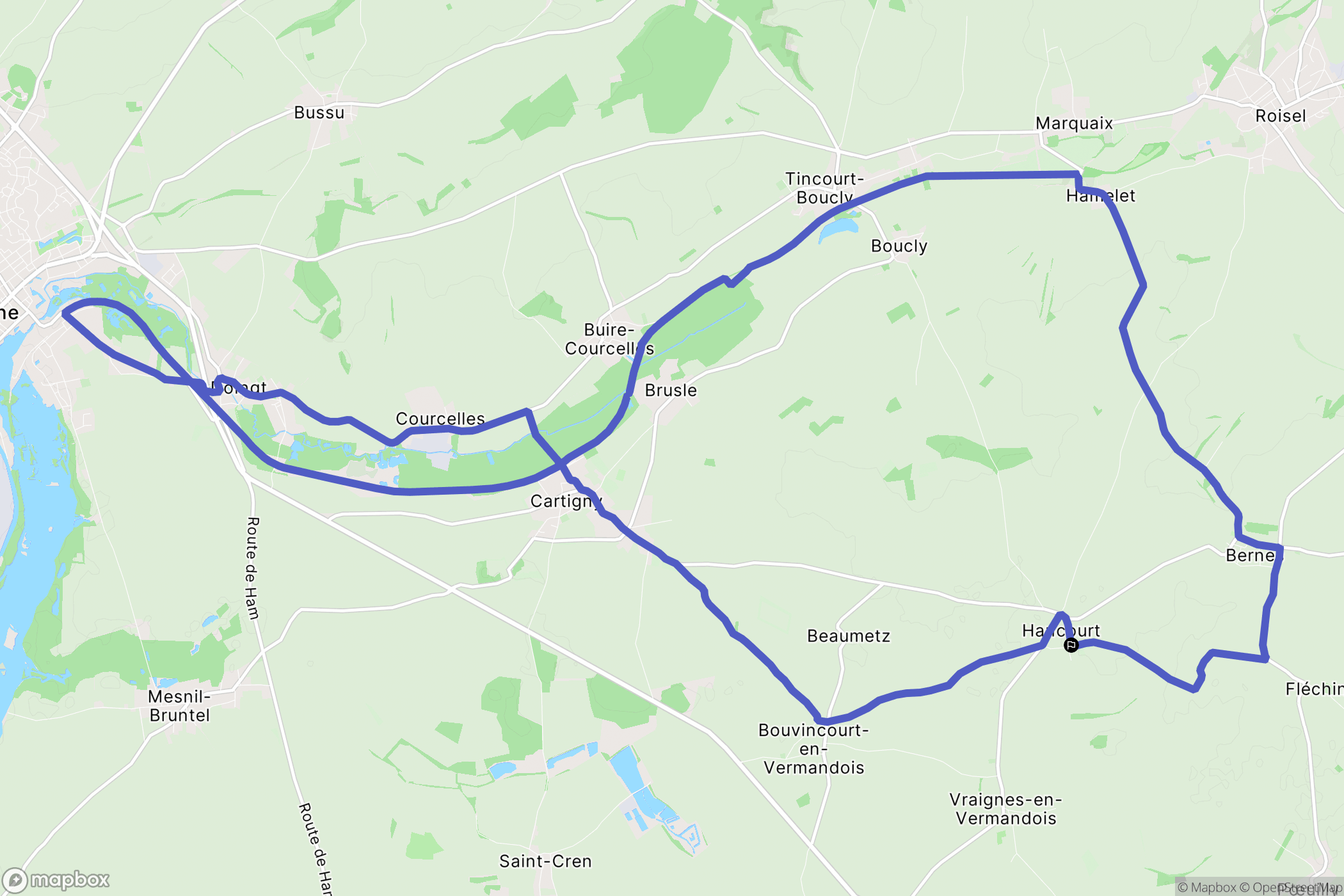 Hancourt : carte du parcours de randonnée - France