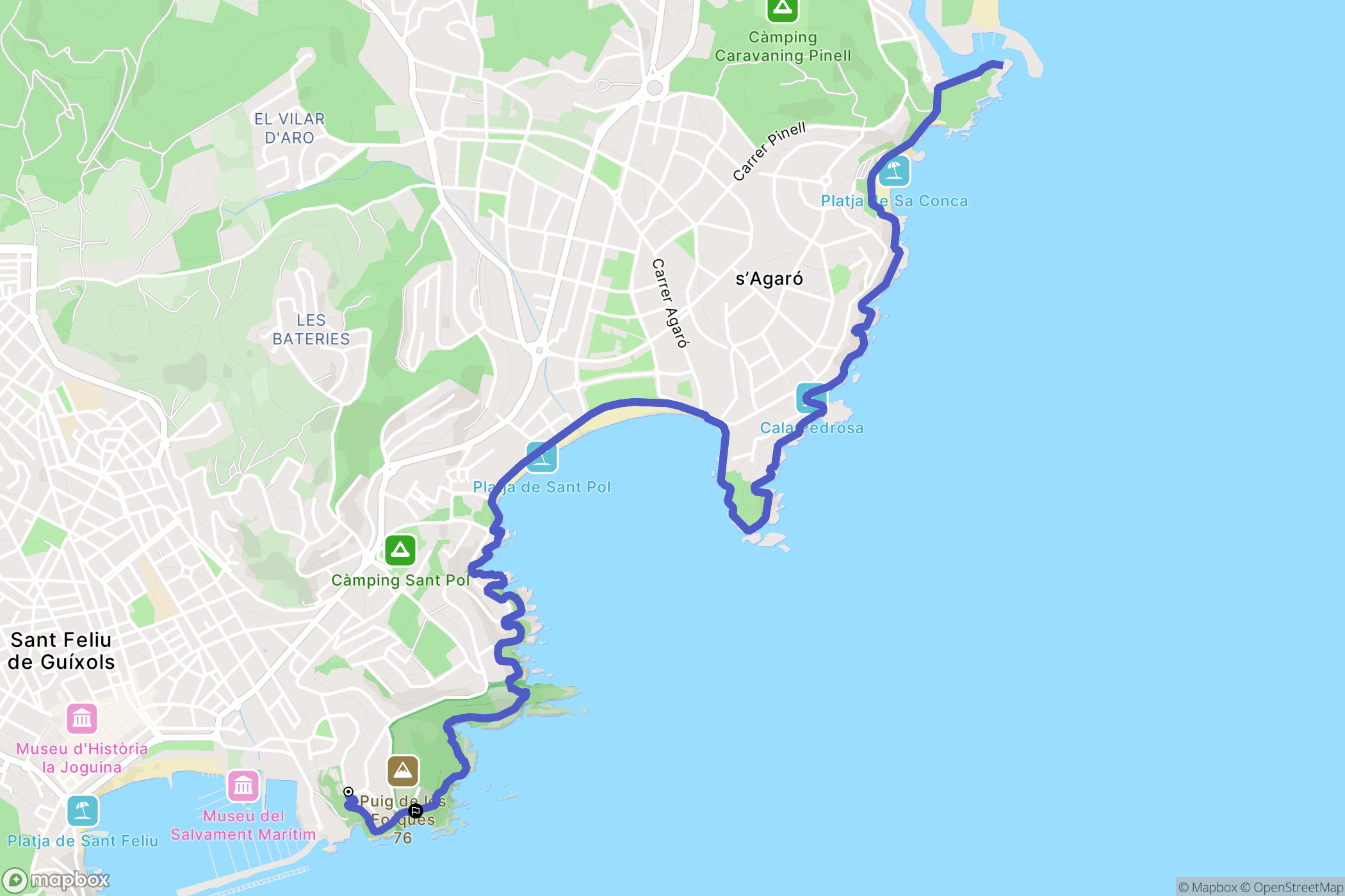 Sant Feliu de Guíxols : carte du parcours de randonnée - Spain