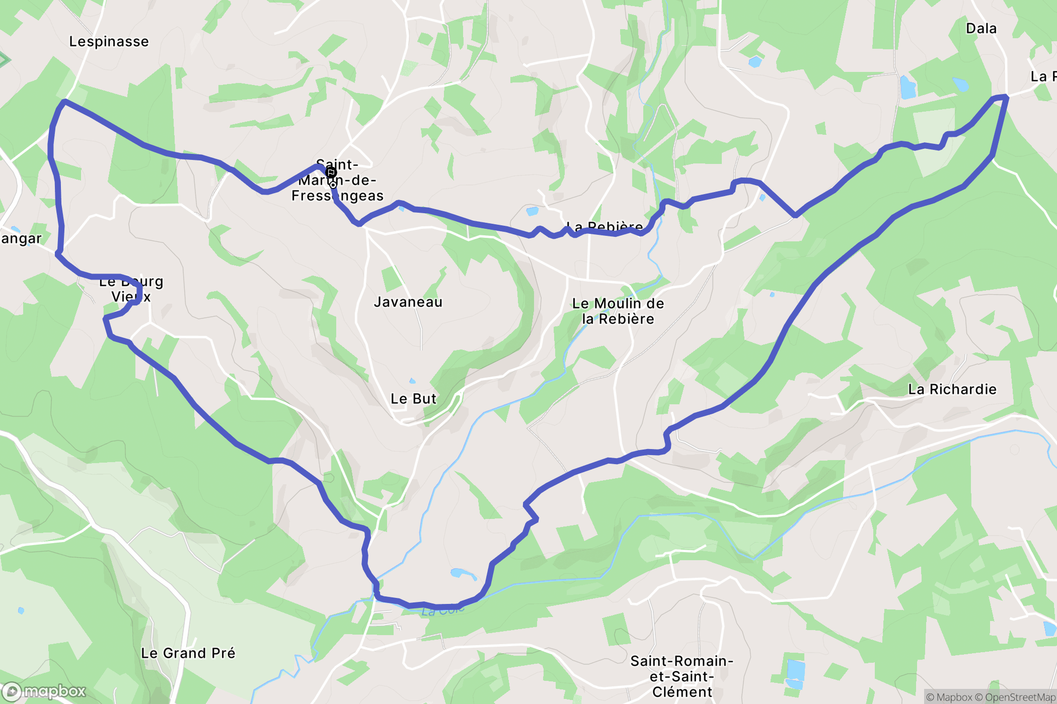 Saint-Martin-de-Fressengeas : carte du parcours de randonnée - France